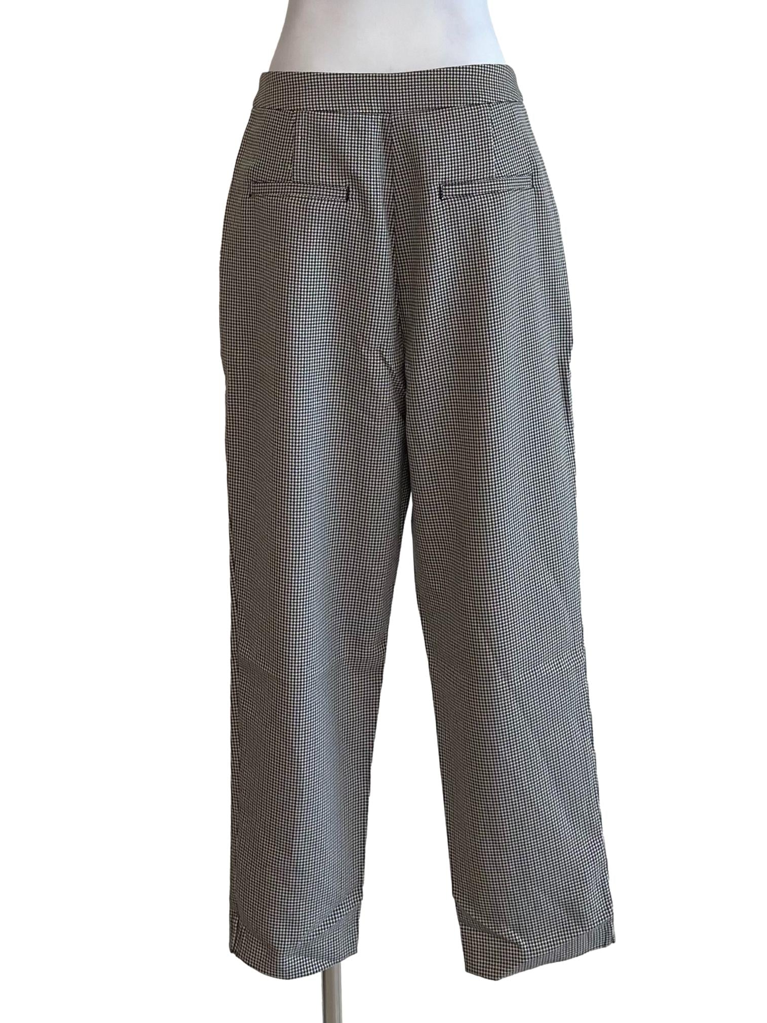 Sand Beige Houndstooth Pleated Pants - Image 2