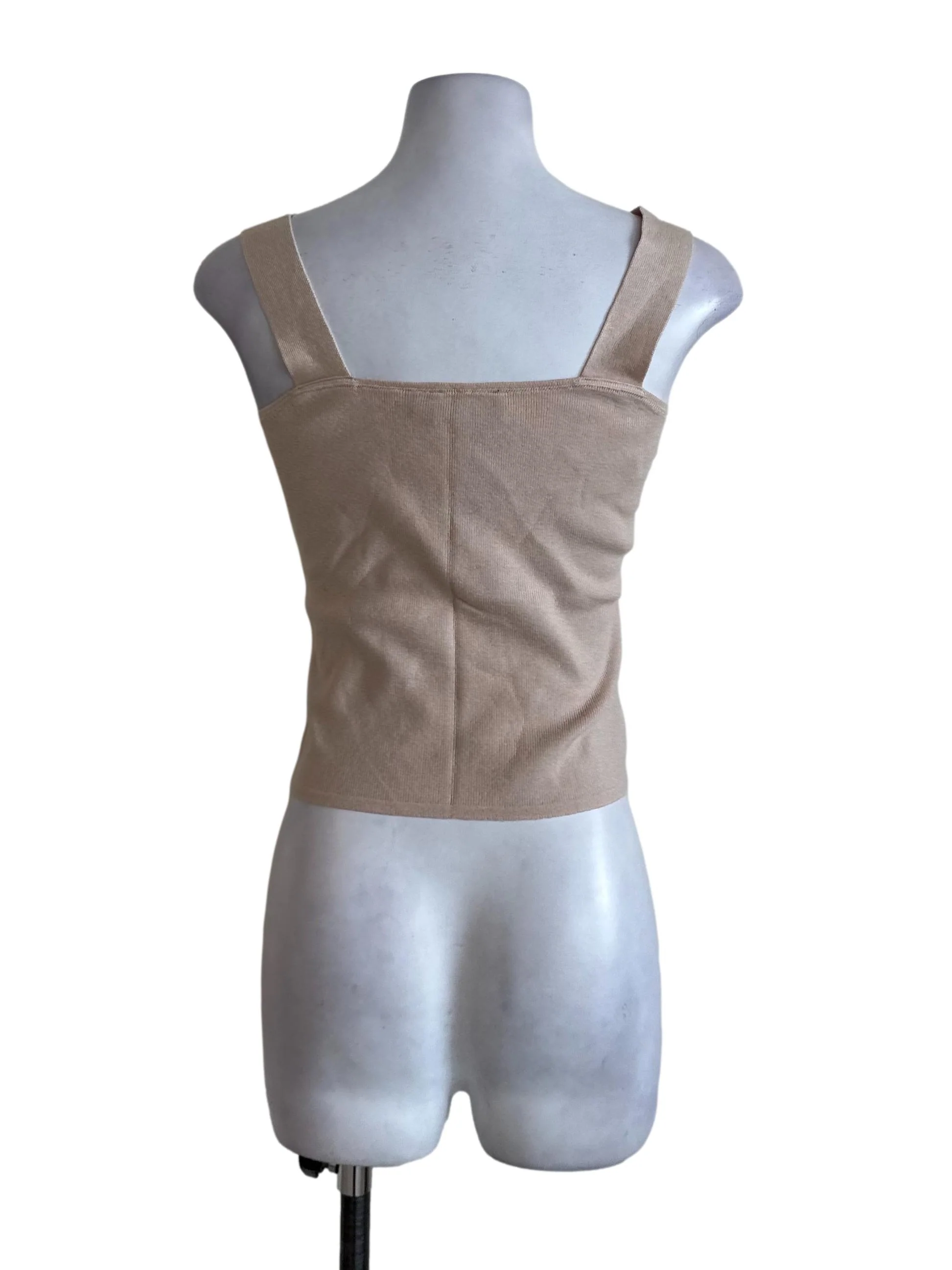 Sand Beige Knit Square Neck Top - Image 2