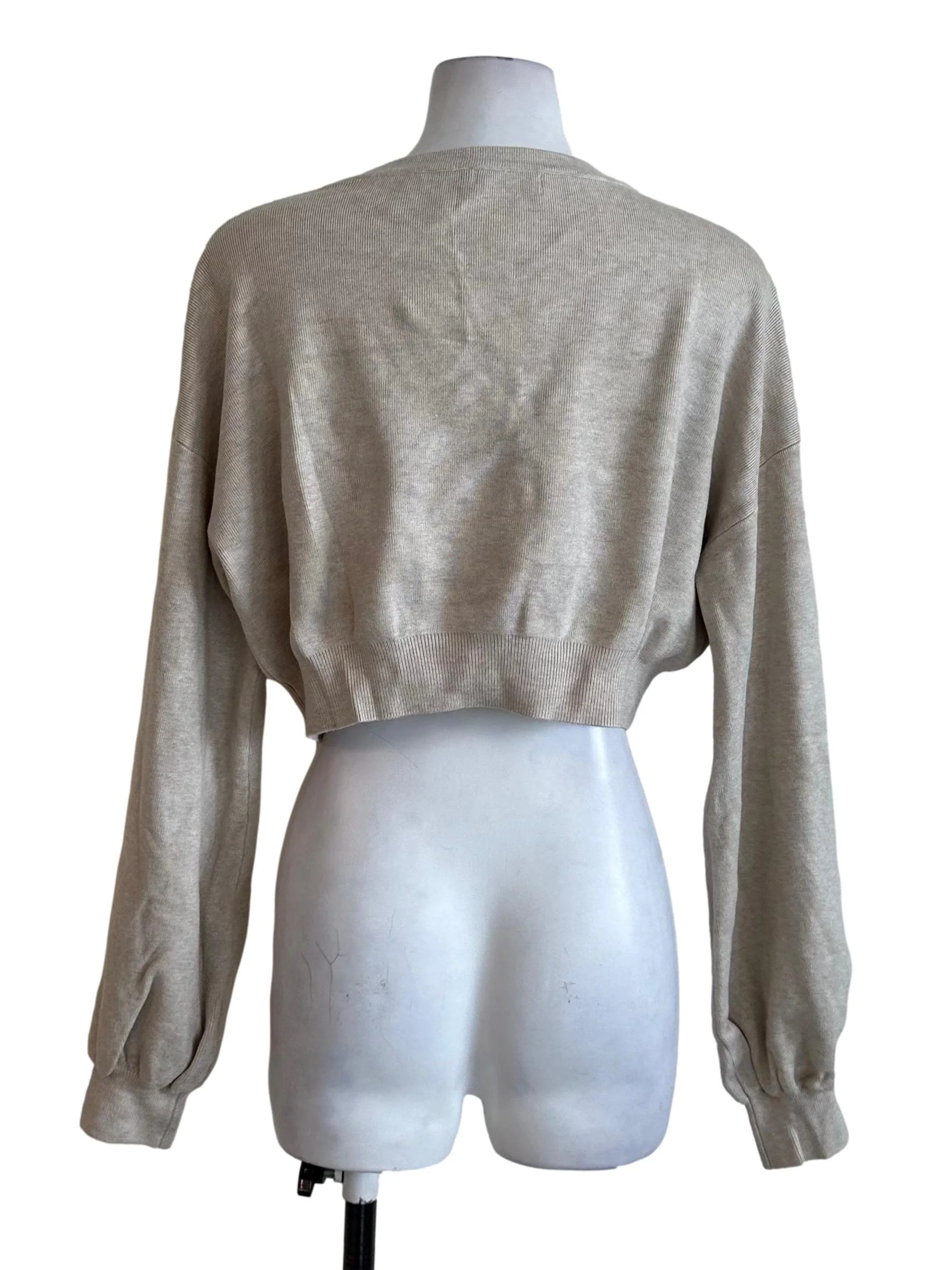 Sand Beige V Neck Crop Cardigan - Image 2