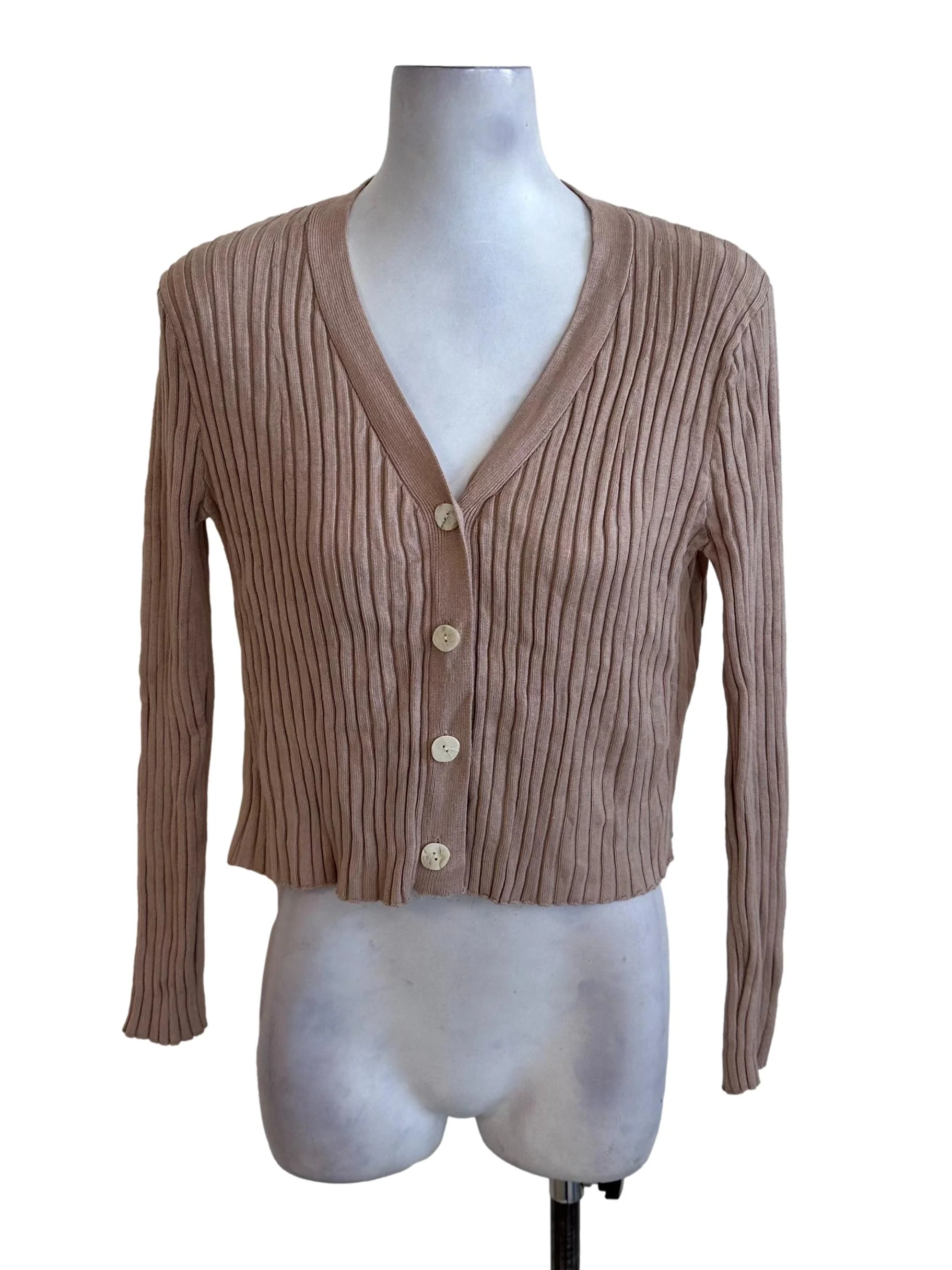 Sand Brown Knit Button Cardigan
