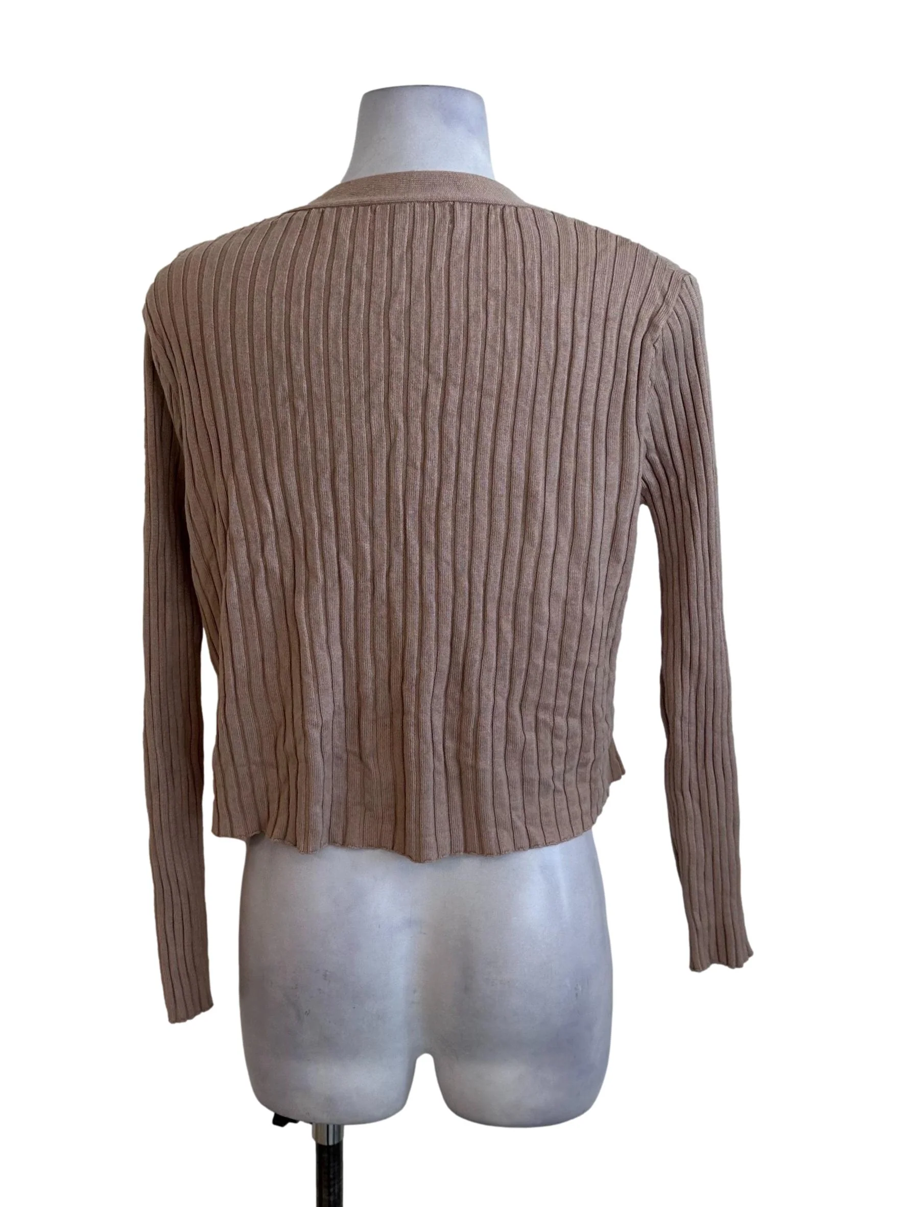 Sand Brown Knit Button Cardigan - Image 2