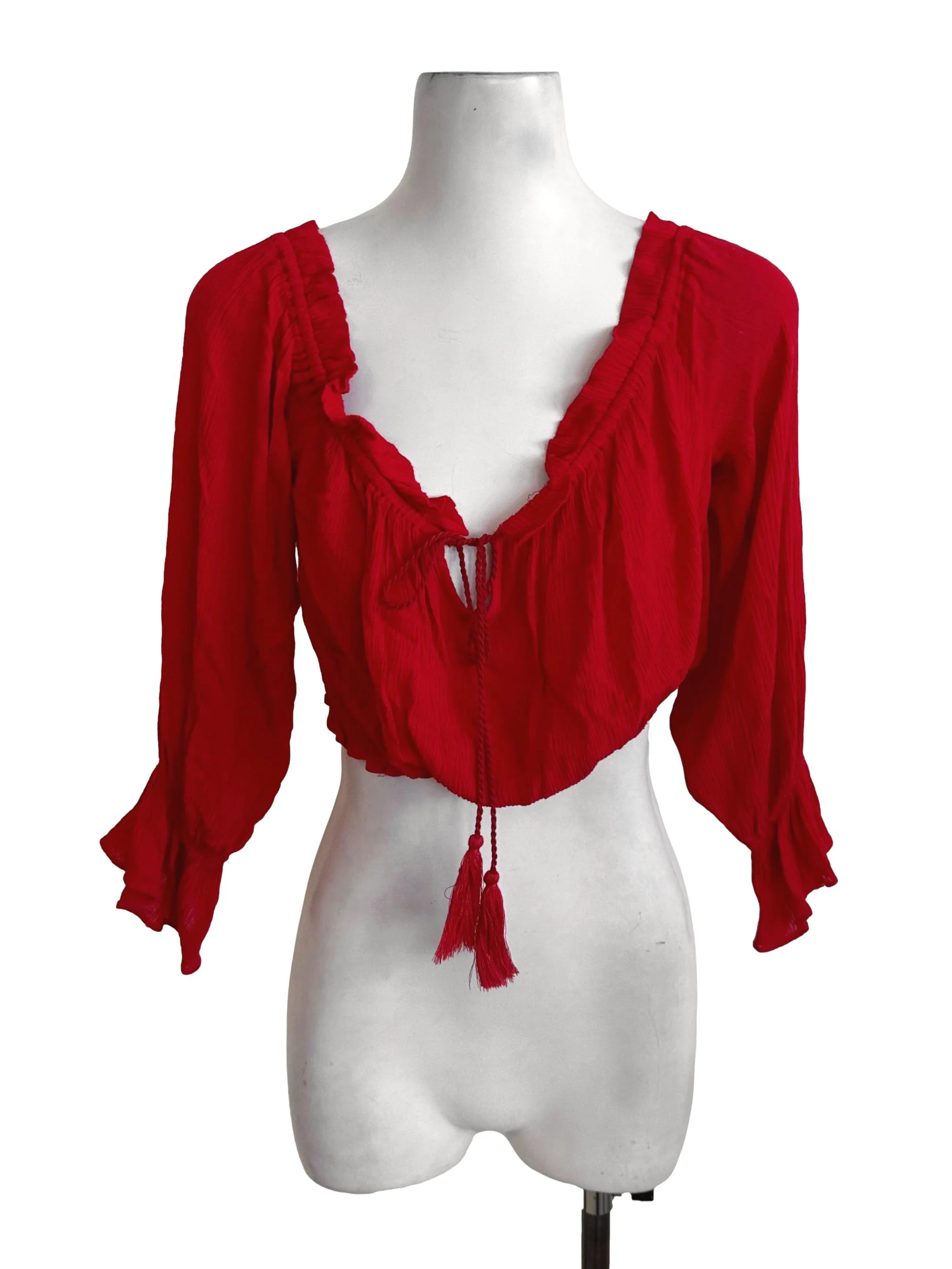 Sashay Red Long Sleeve Crop Top