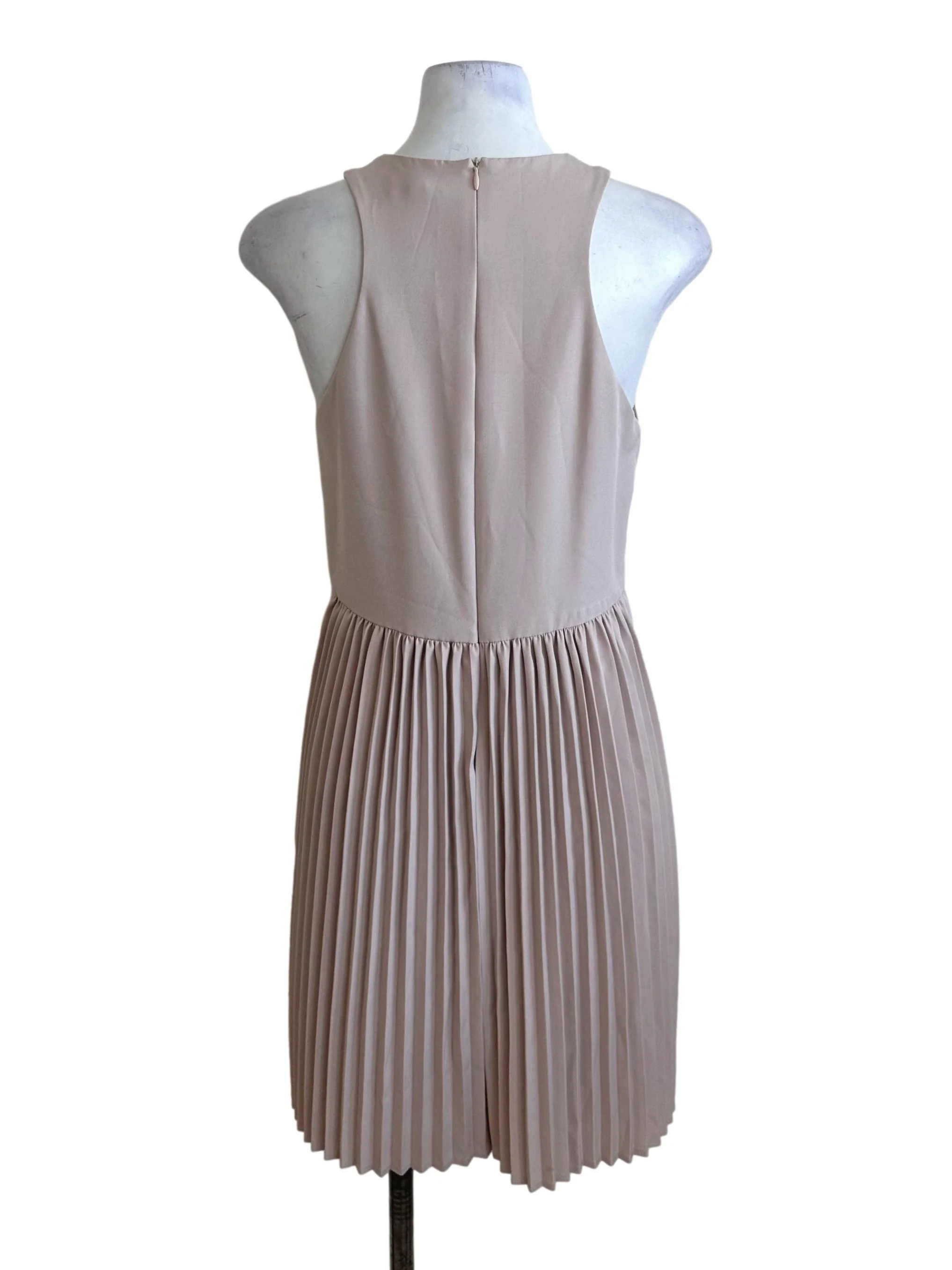 Sepia Beige Round Neck Pleated Dress LB - Image 2