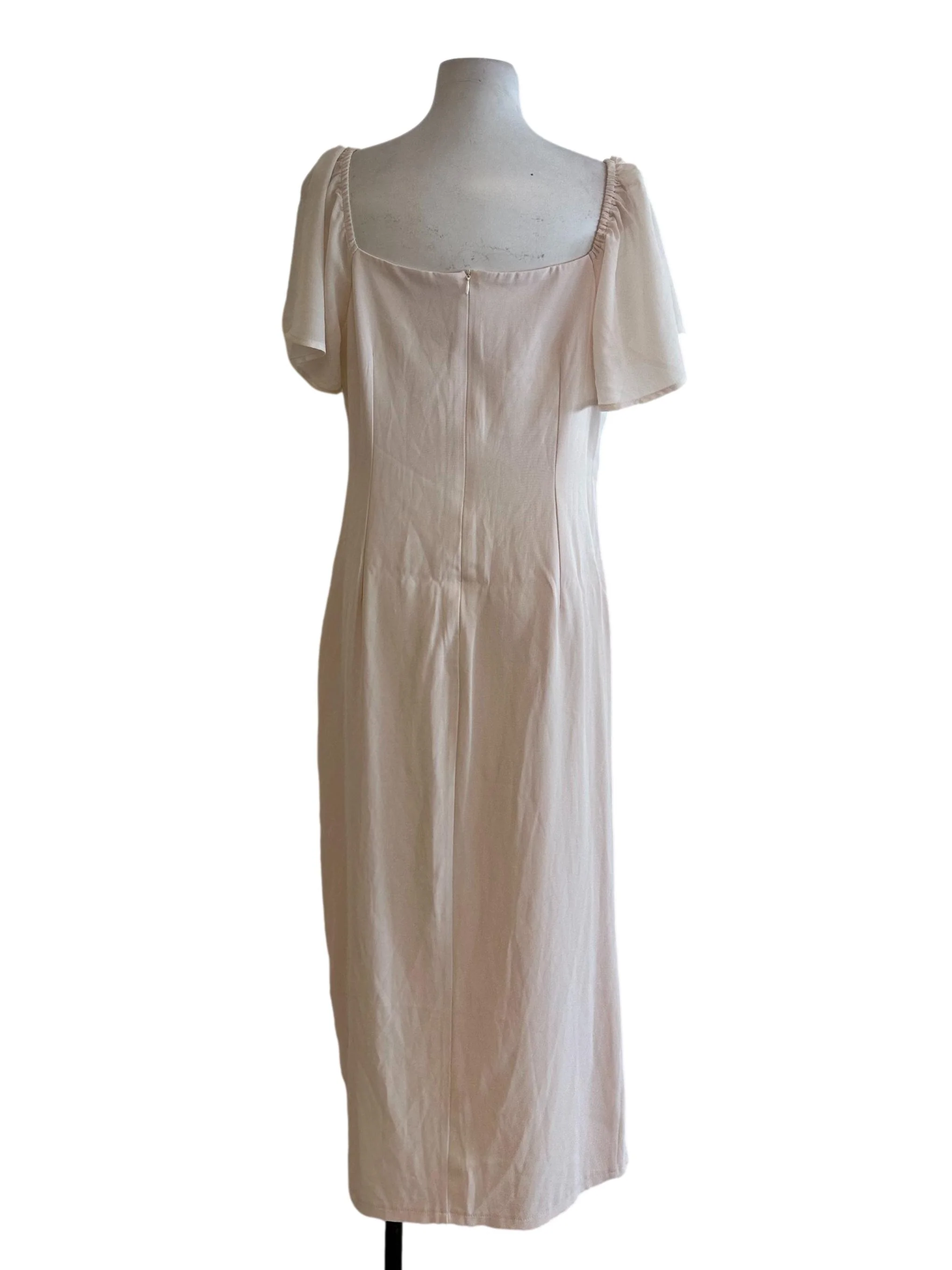 Sepia Beige V Neck Side Drape Slit Dress - Image 2