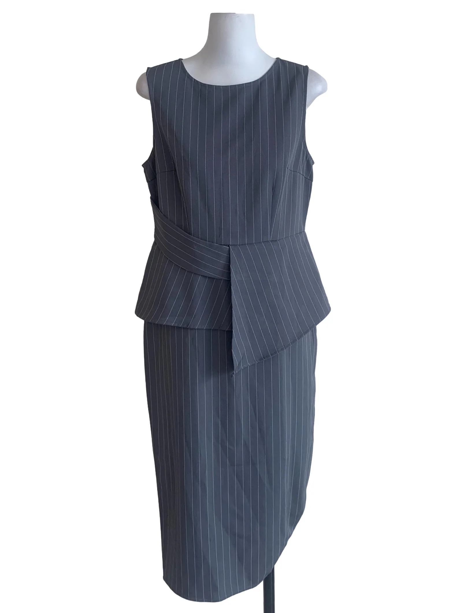 Shadow Grey Pencil Stripe Peplum Dress