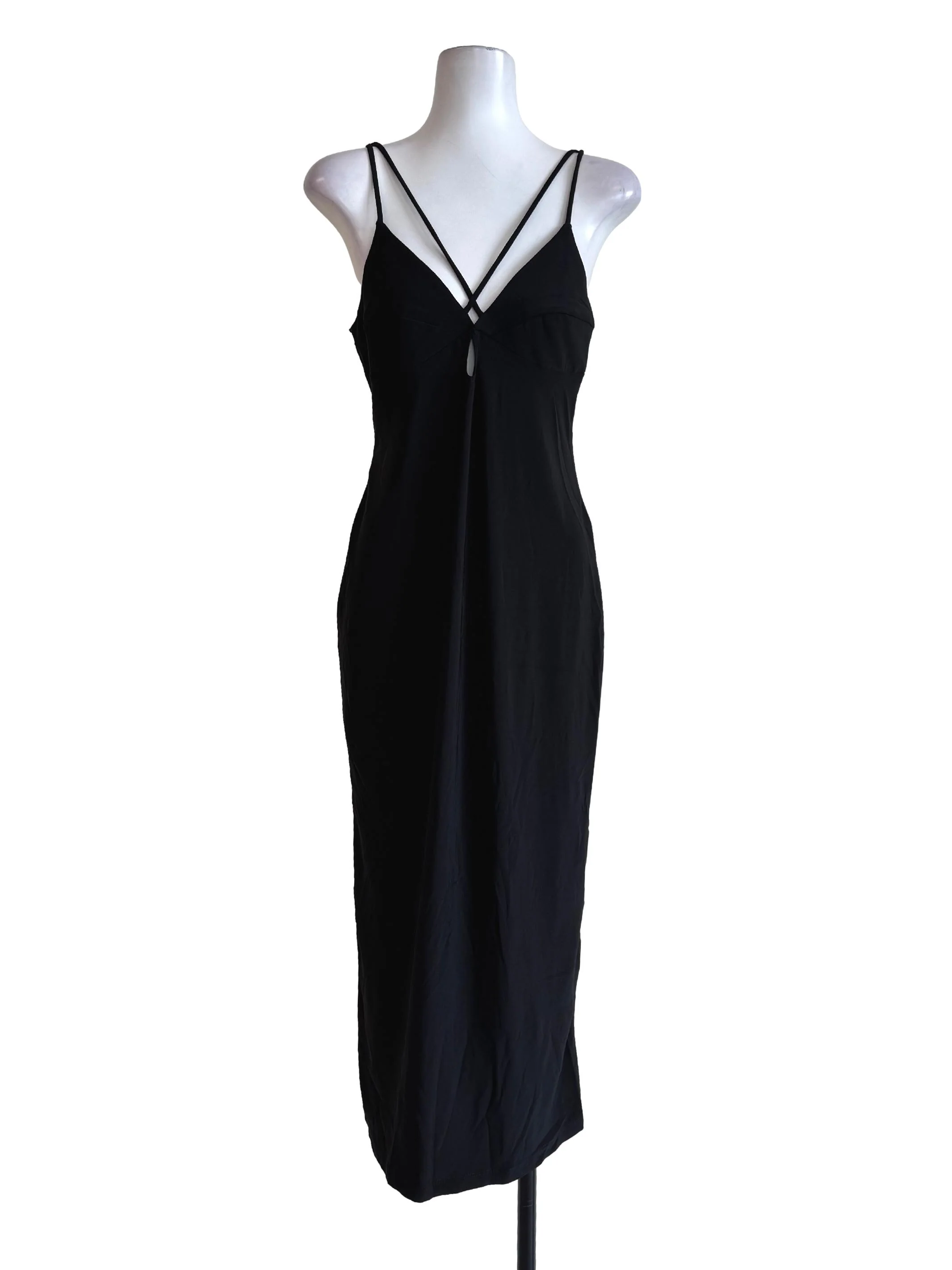 Silky Black V Neck Dress