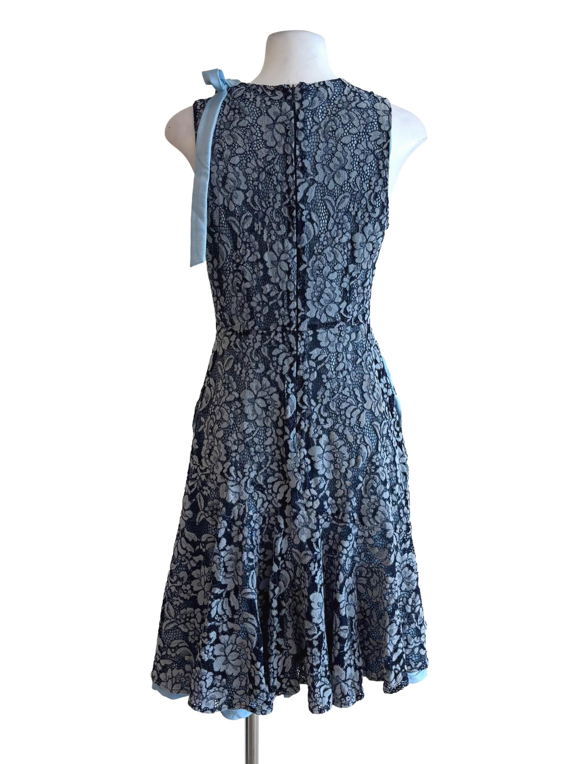 Sky Blue Floral Textured Lace Sheath Dress - Image 2