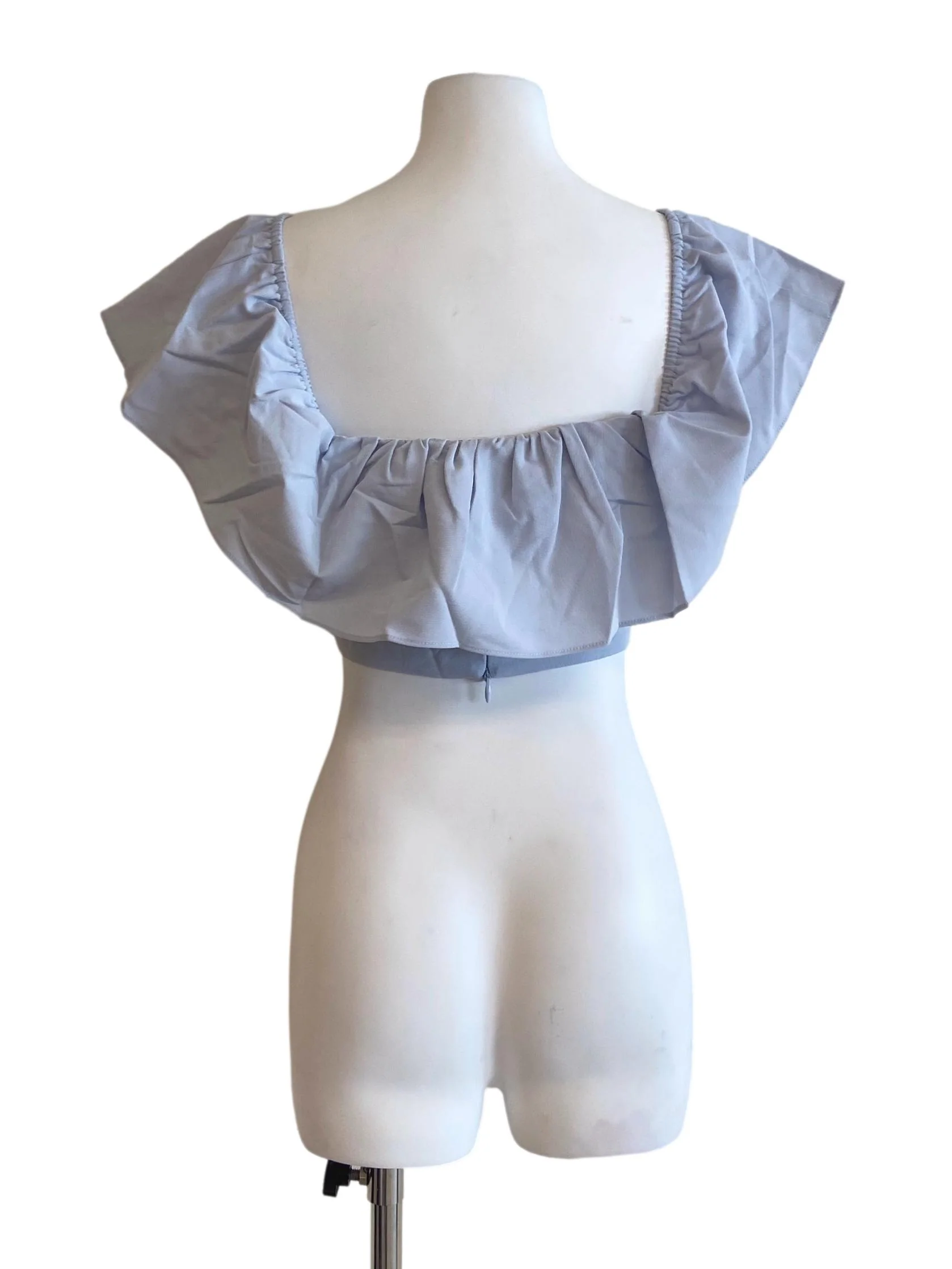 Sky Blue Herringbone Crop Top - Image 2