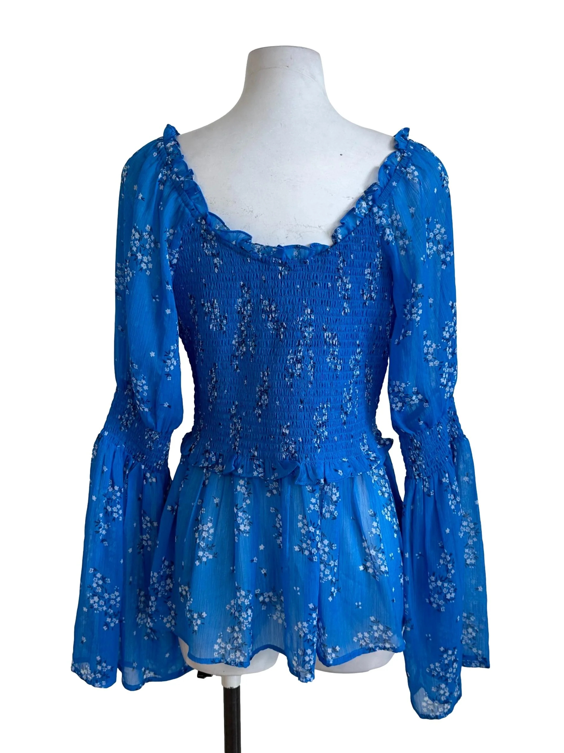 Sky Blue Pattern Peplum Top - Image 2