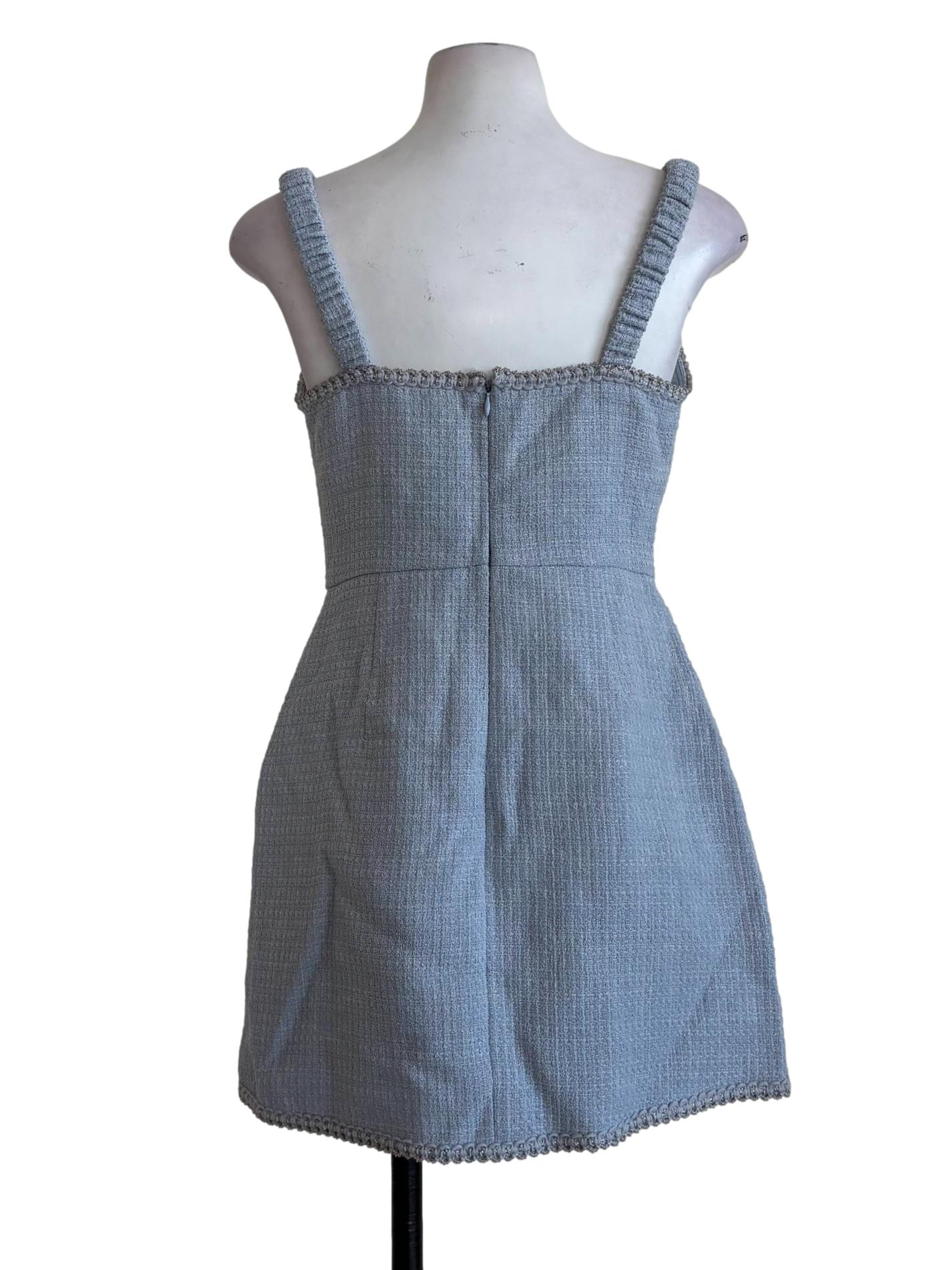 Sky Blue Sleeveless Tweed Dress - Image 2