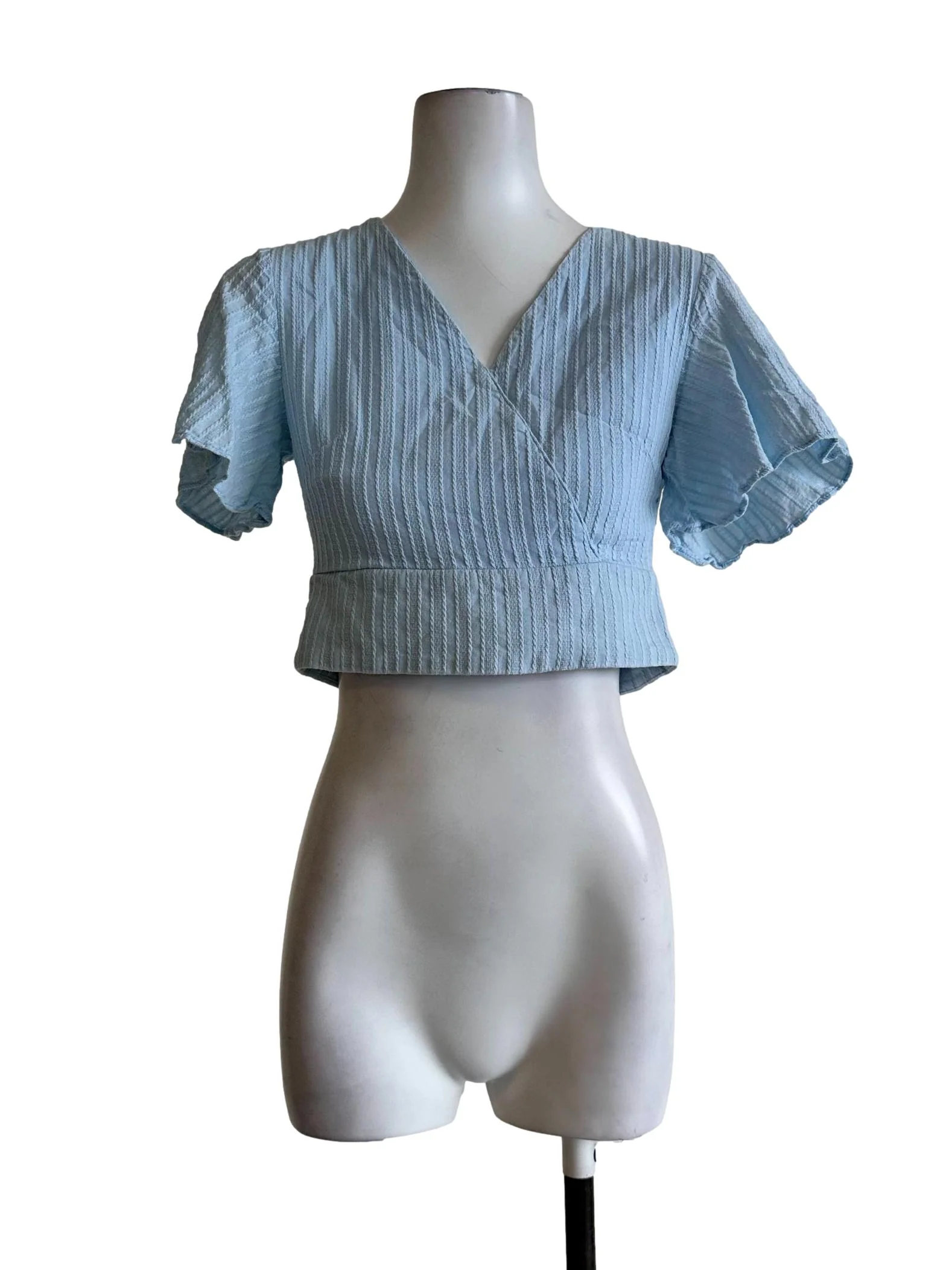Sky Blue Textured V Neckline Top