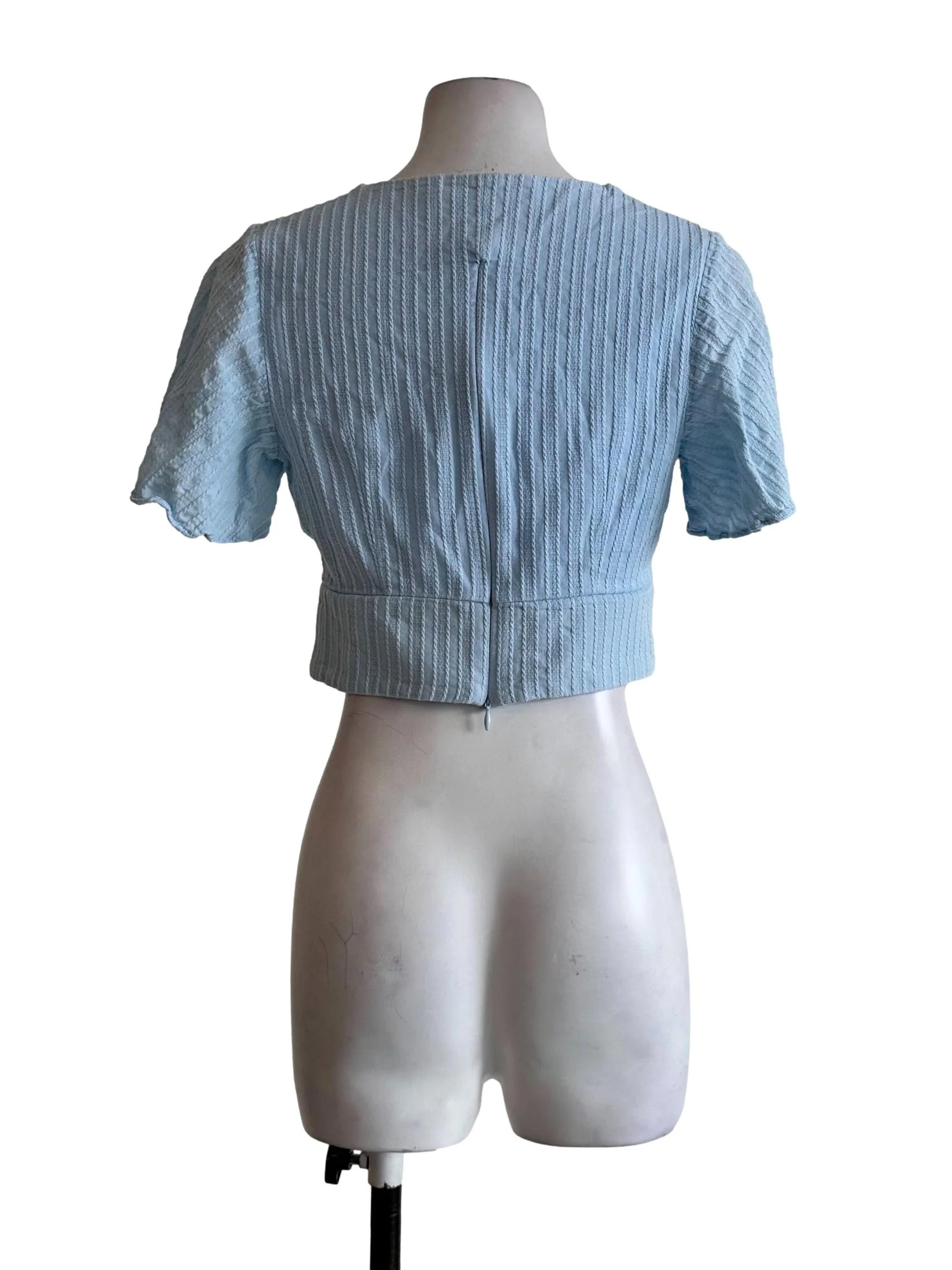 Sky Blue Textured V Neckline Top - Image 2