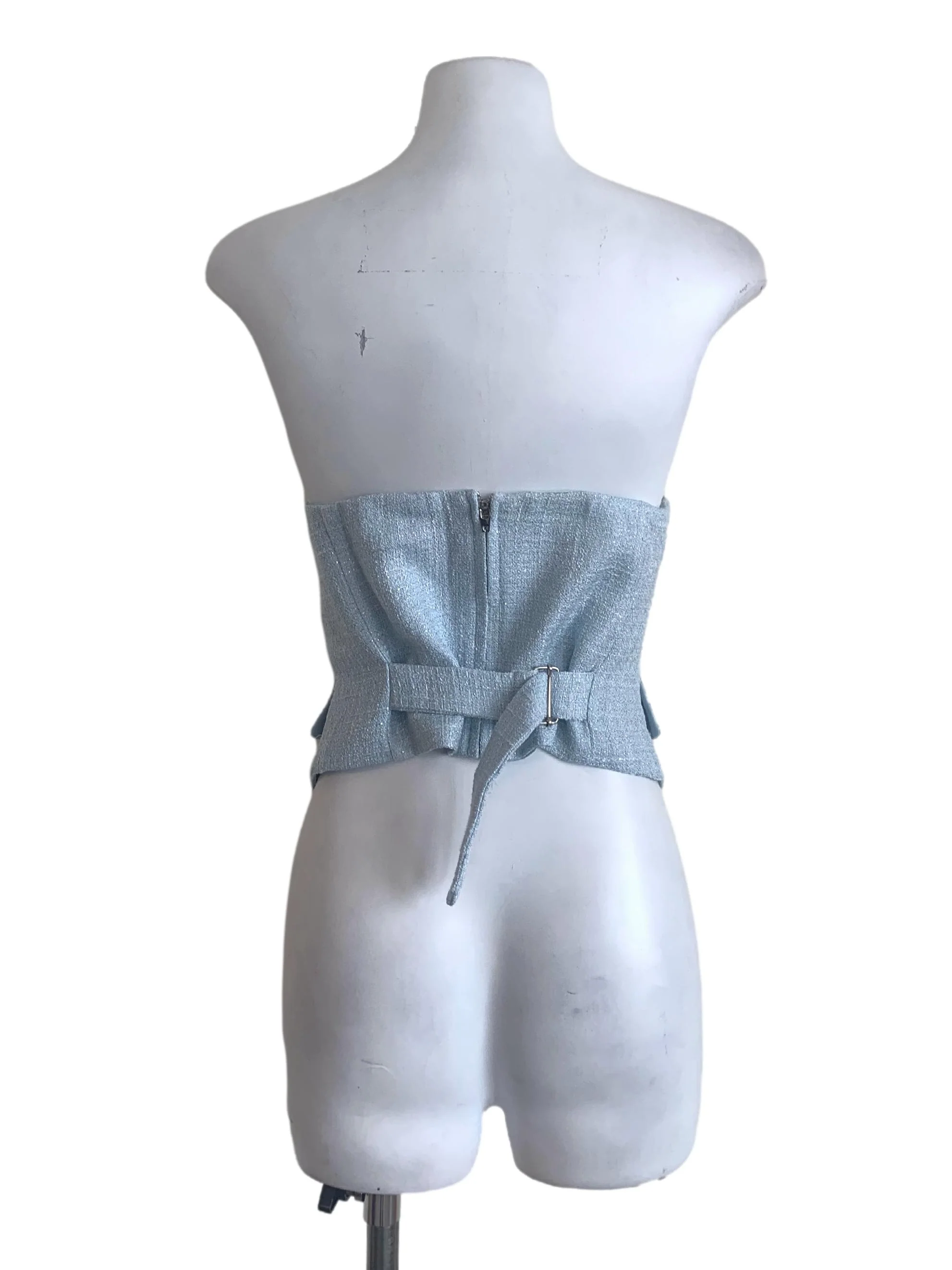 Sky Blue Tweed Strapless Top - Image 2