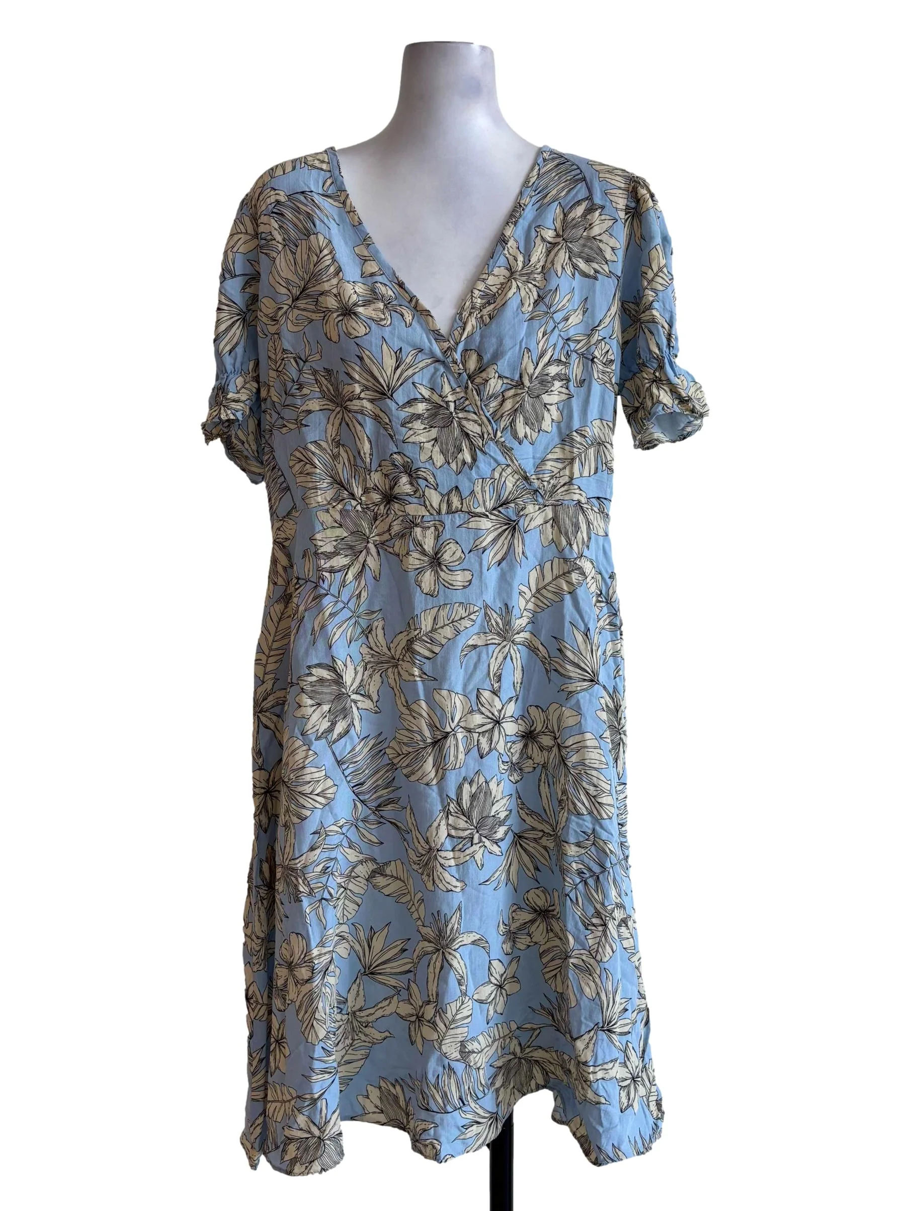 Sky Blue Yellow Leaf Print Dress