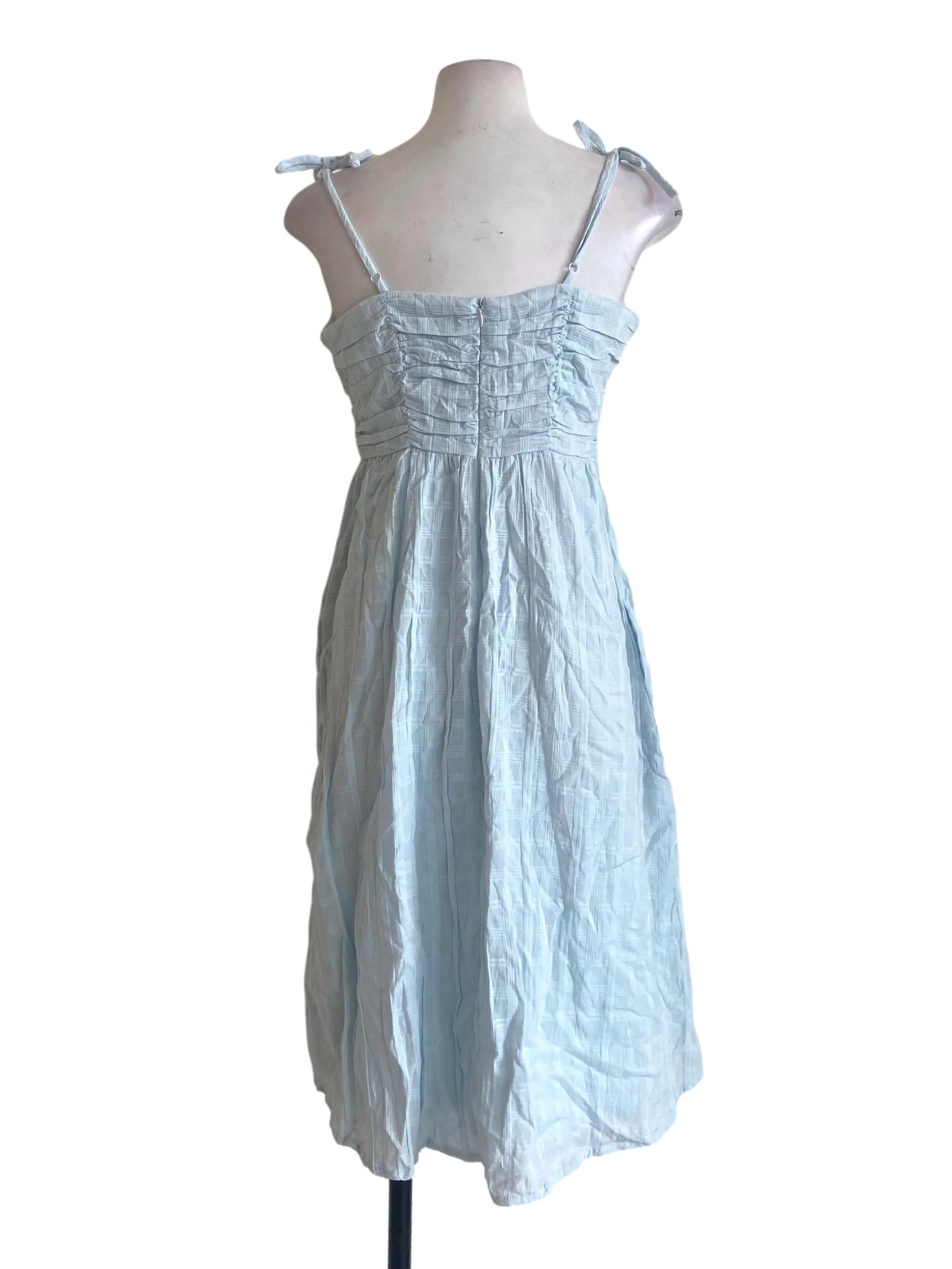 Snow Blue Sleeveless Tartan A-Line Dress - Image 2