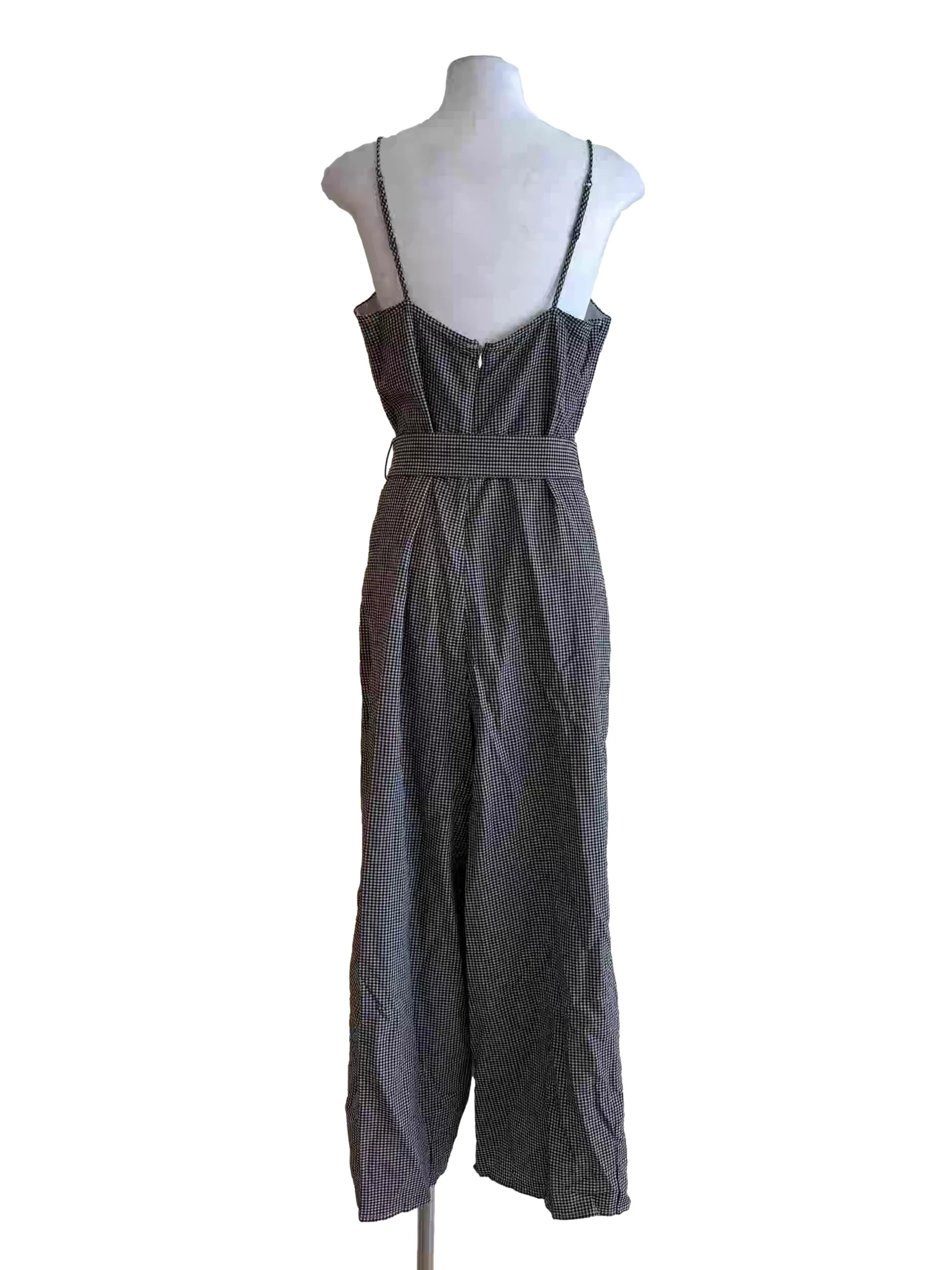 Soft Black Gingham Spaghetti Strap Jumpsuit - Image 2