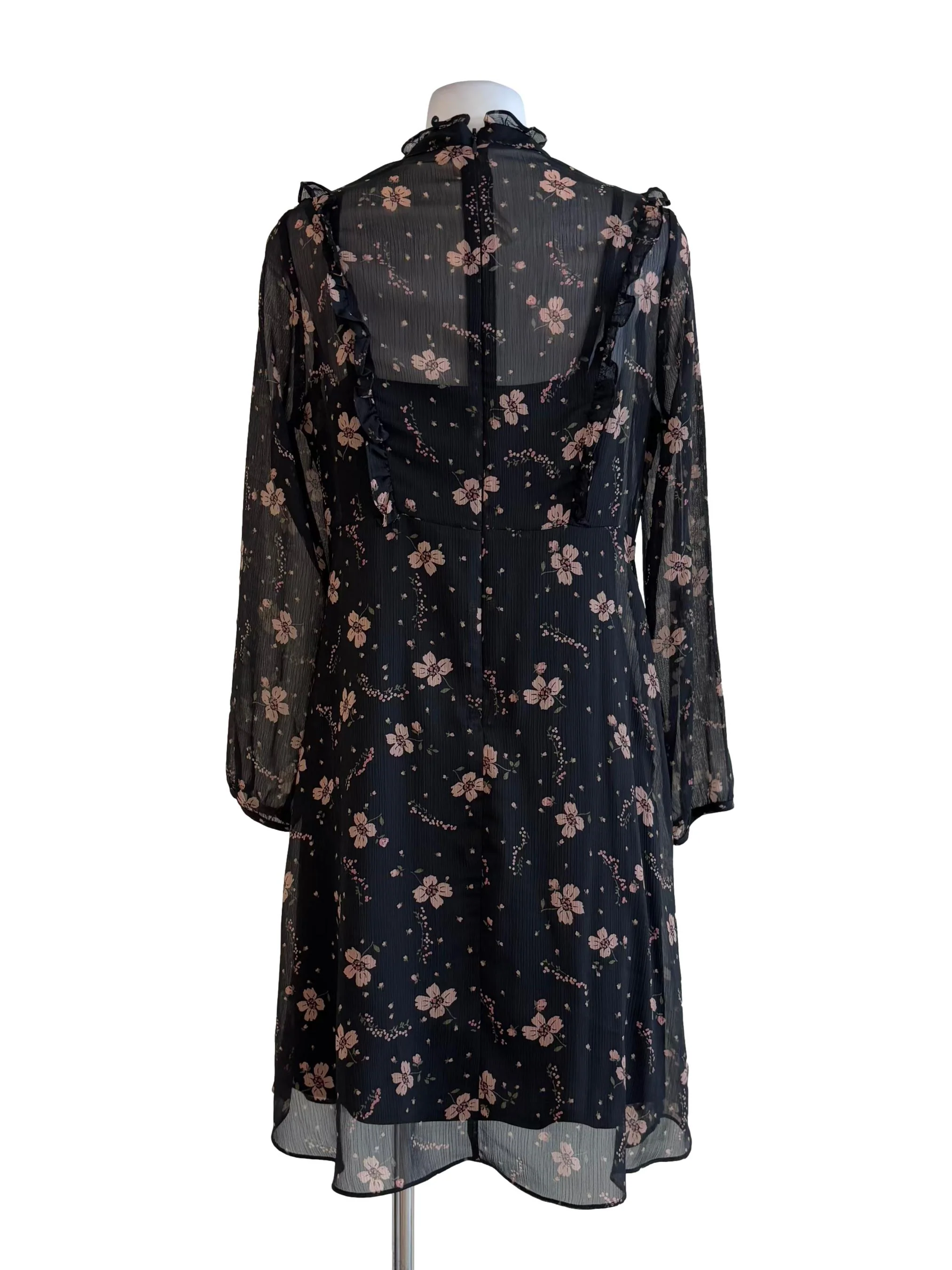Soft Black Lined Floral Sheer Dress - Image 2