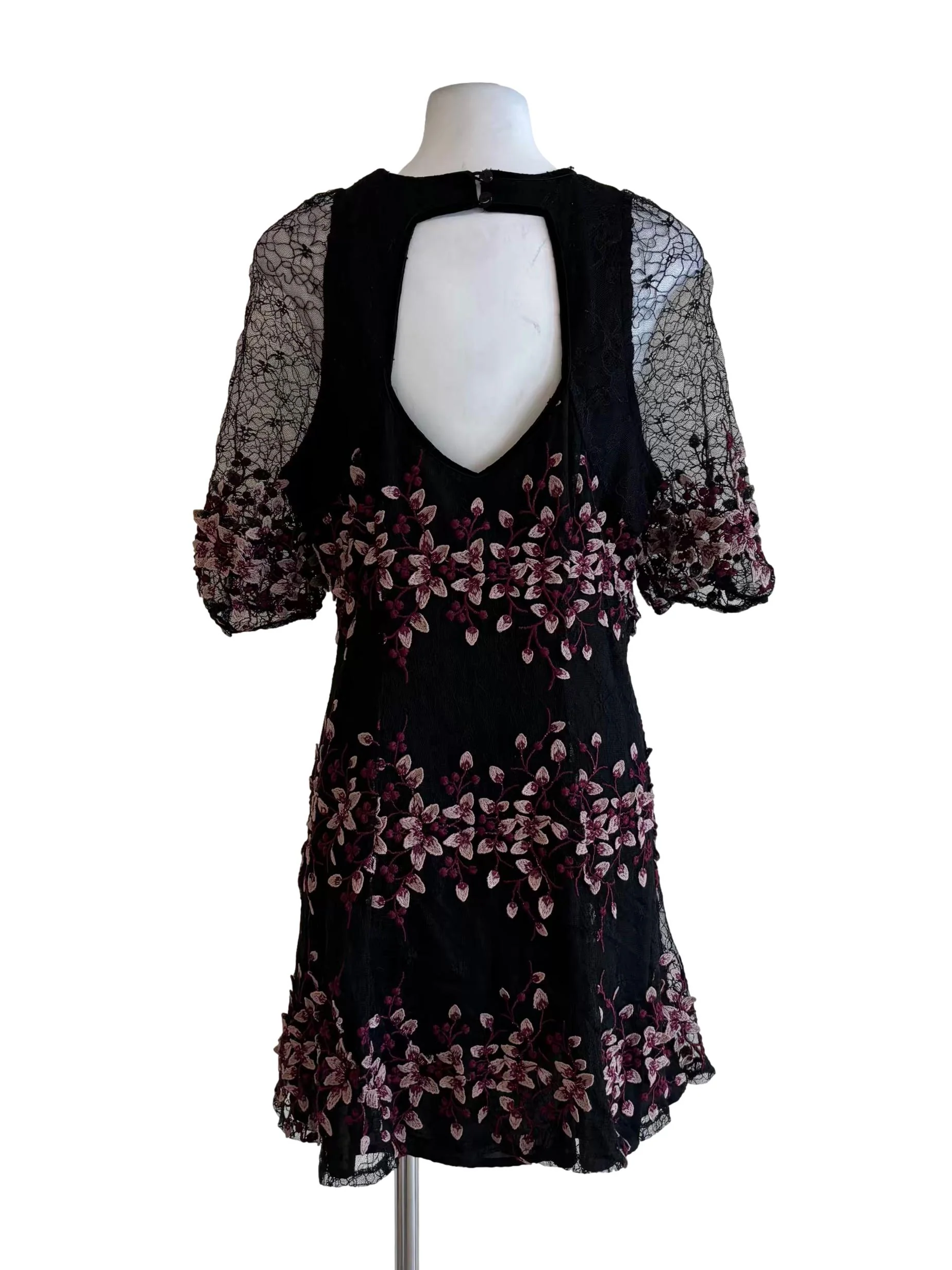 Soft Black Pink Flower Embroidered Dress - Image 2