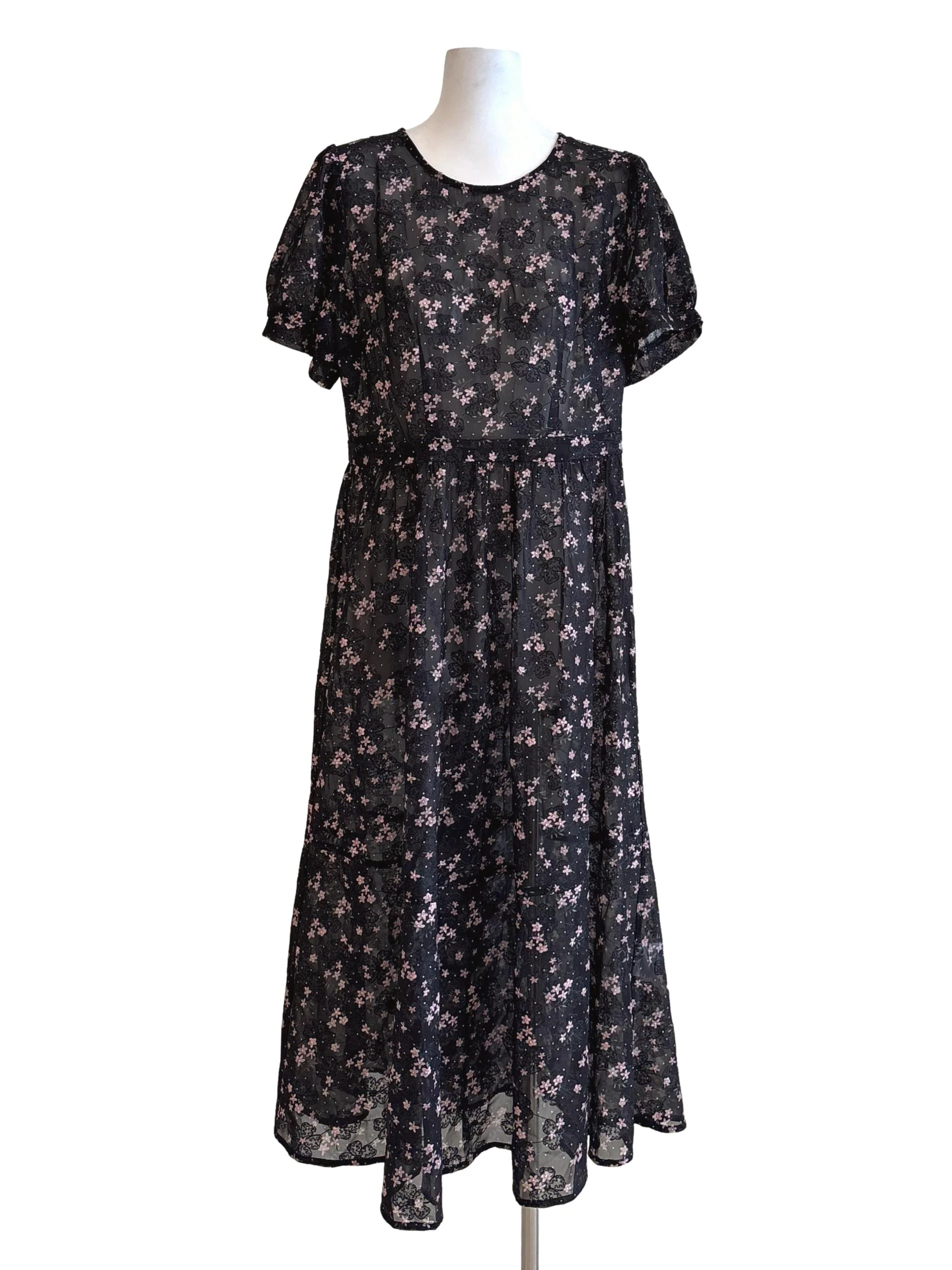 Soft Black Sheer Floral Dress