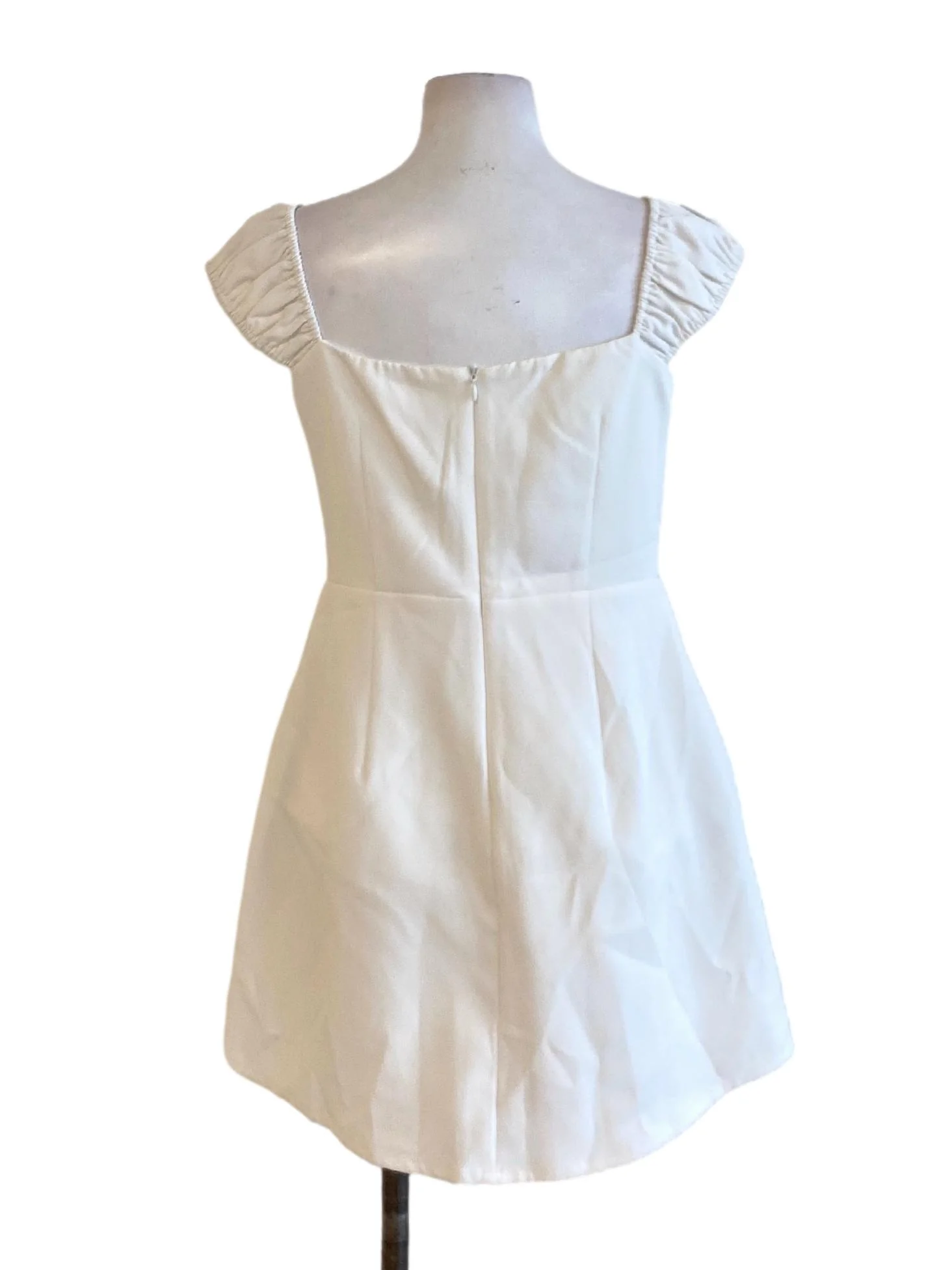 Soft White Petal Sleeve Square Neck Sheath A-Line Dress - Image 2