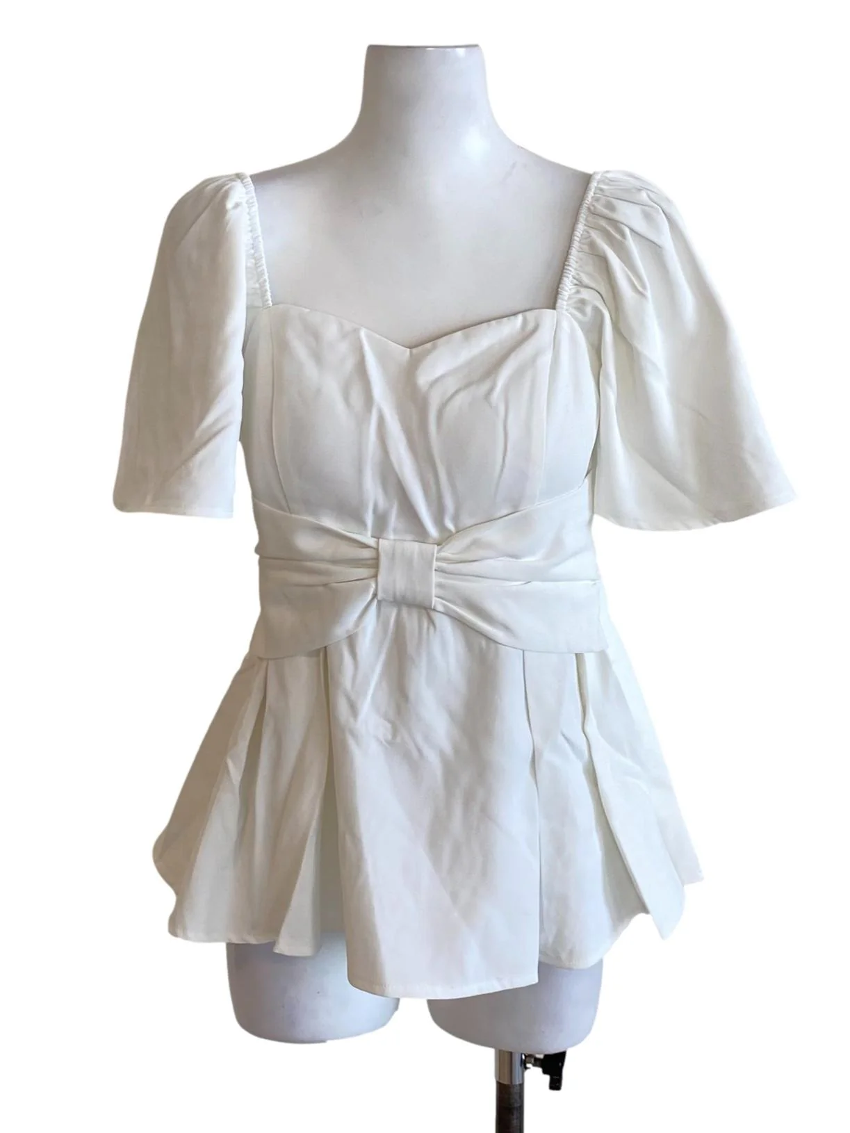 Soft White Ribbon Square Neck Cape Sleeve A-Line Dress