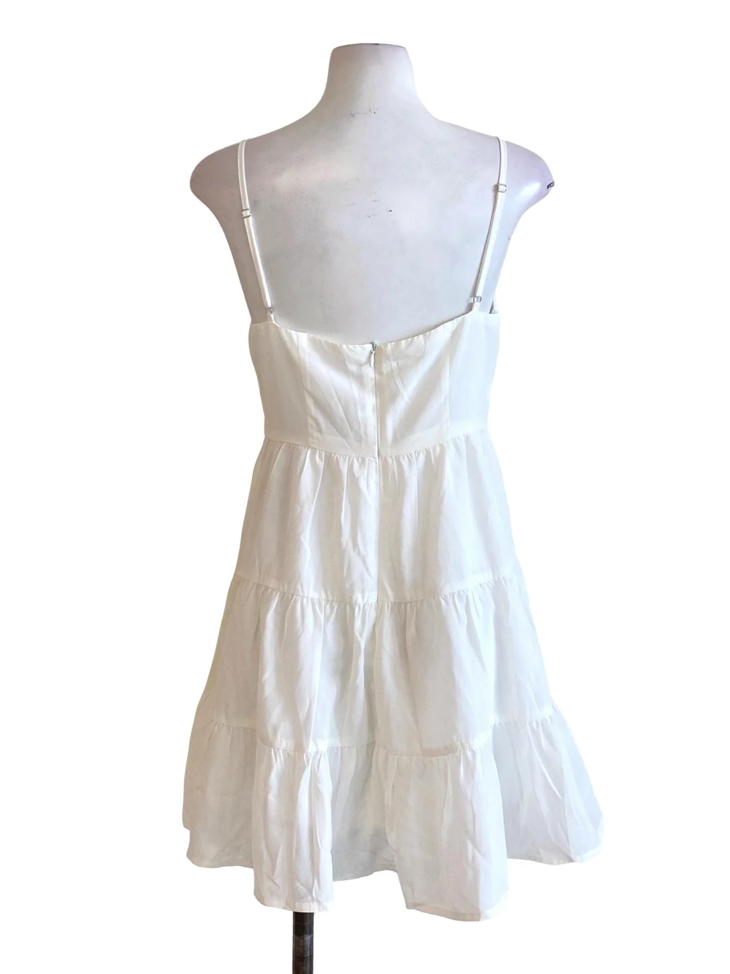 Soft White Spaghetti Strap Sweetheart Layered Mini Dress - Image 2