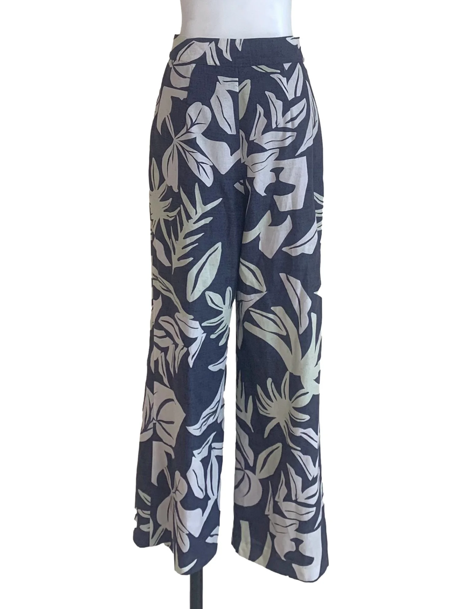 Spruce Blue Floral Pattern Wide Leg Pants LB - Image 2