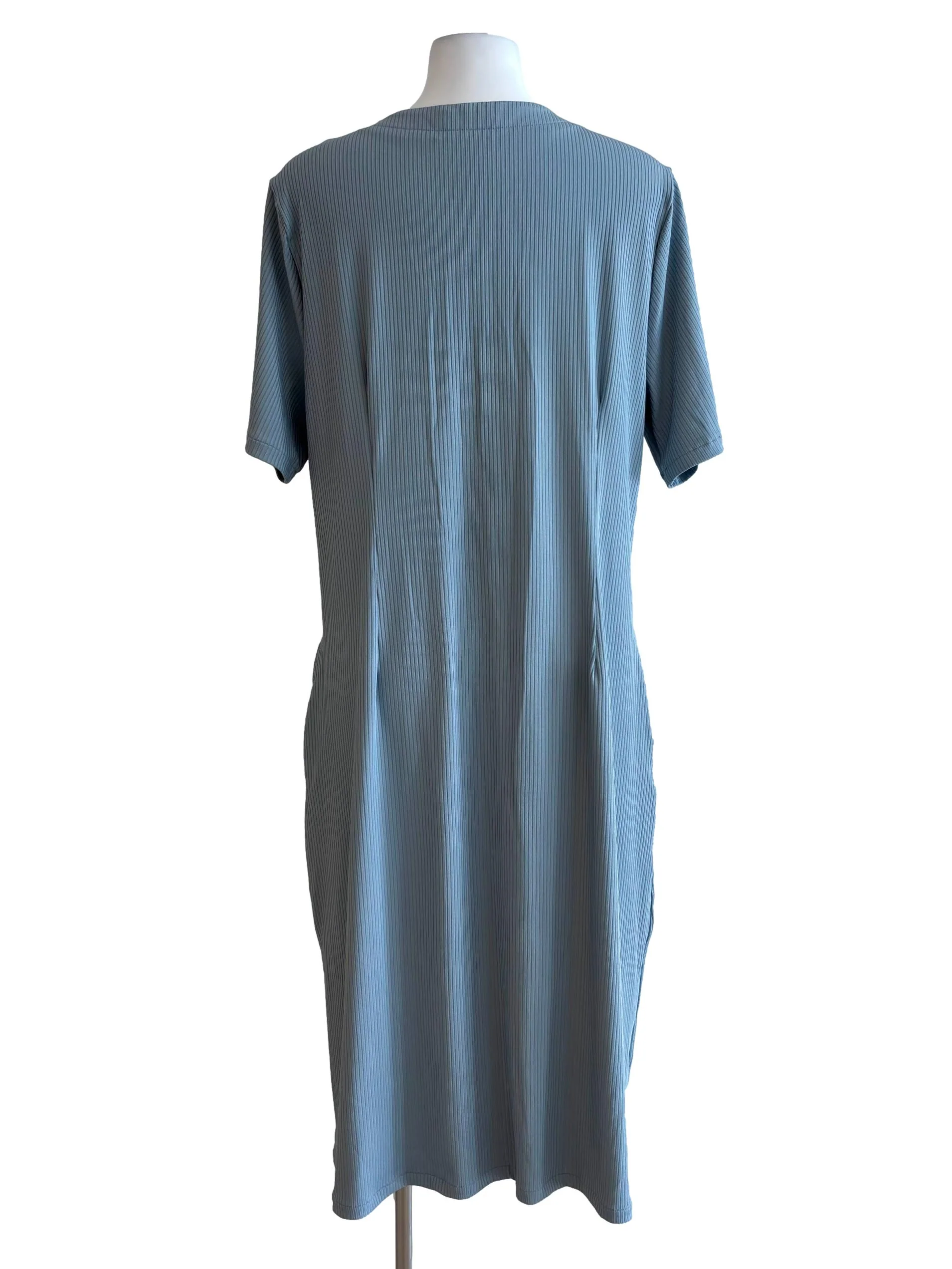 Stone Blue Button Front Detail Dress - Image 2