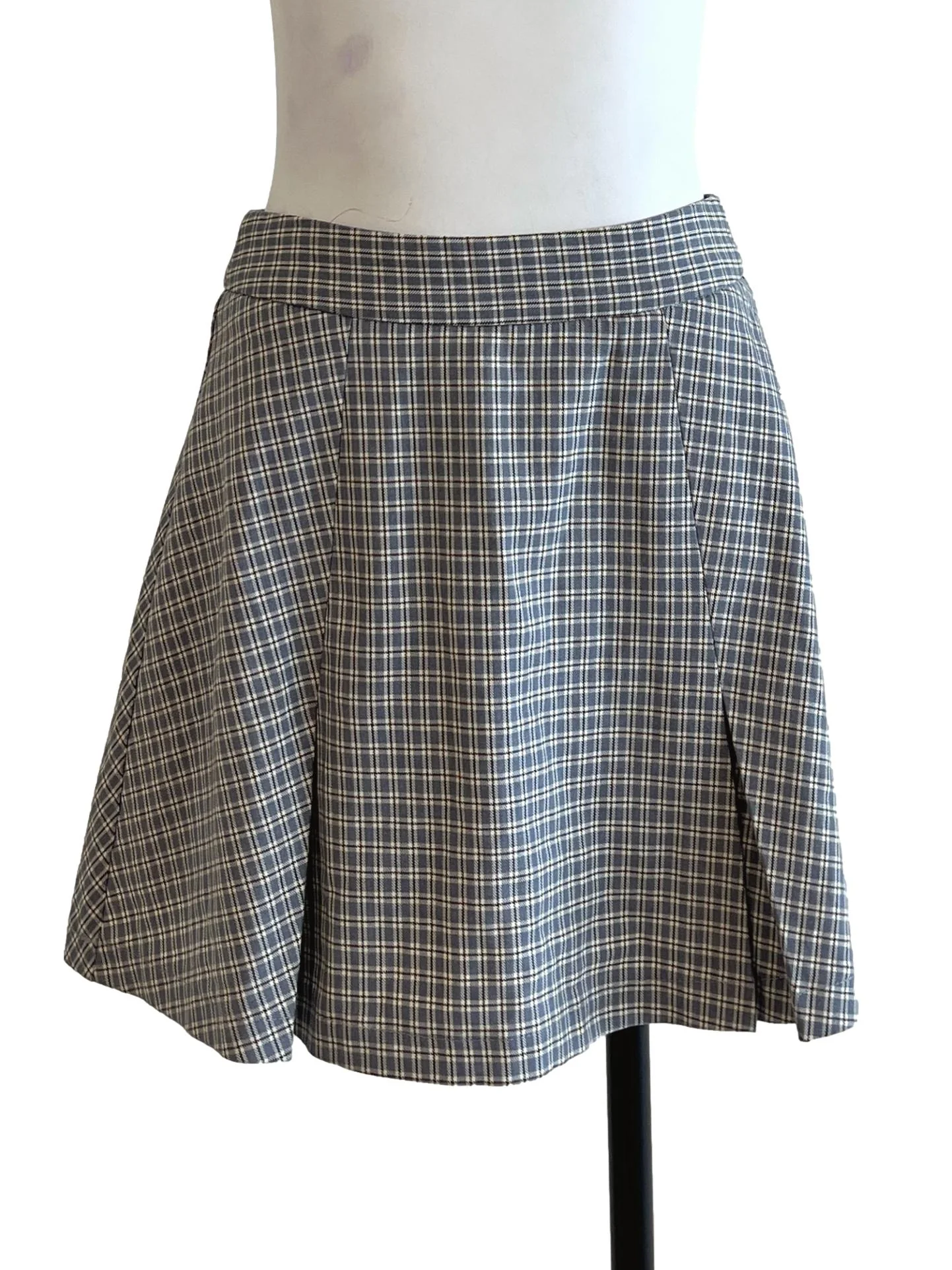 Stone Blue Checkered A-Line Skirt