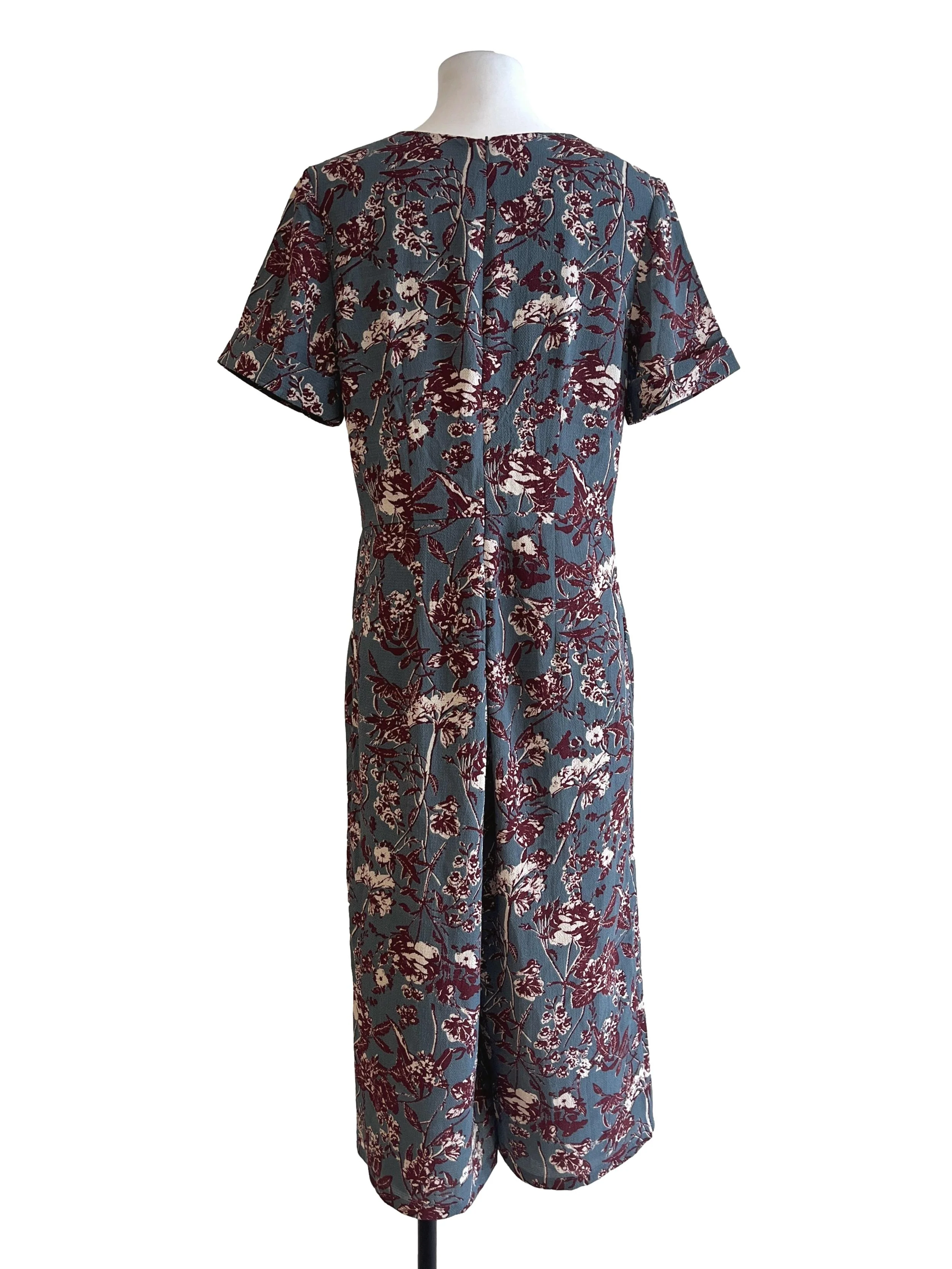 Stone Blue Floral Print V-Neck Jumpsuit - Image 2