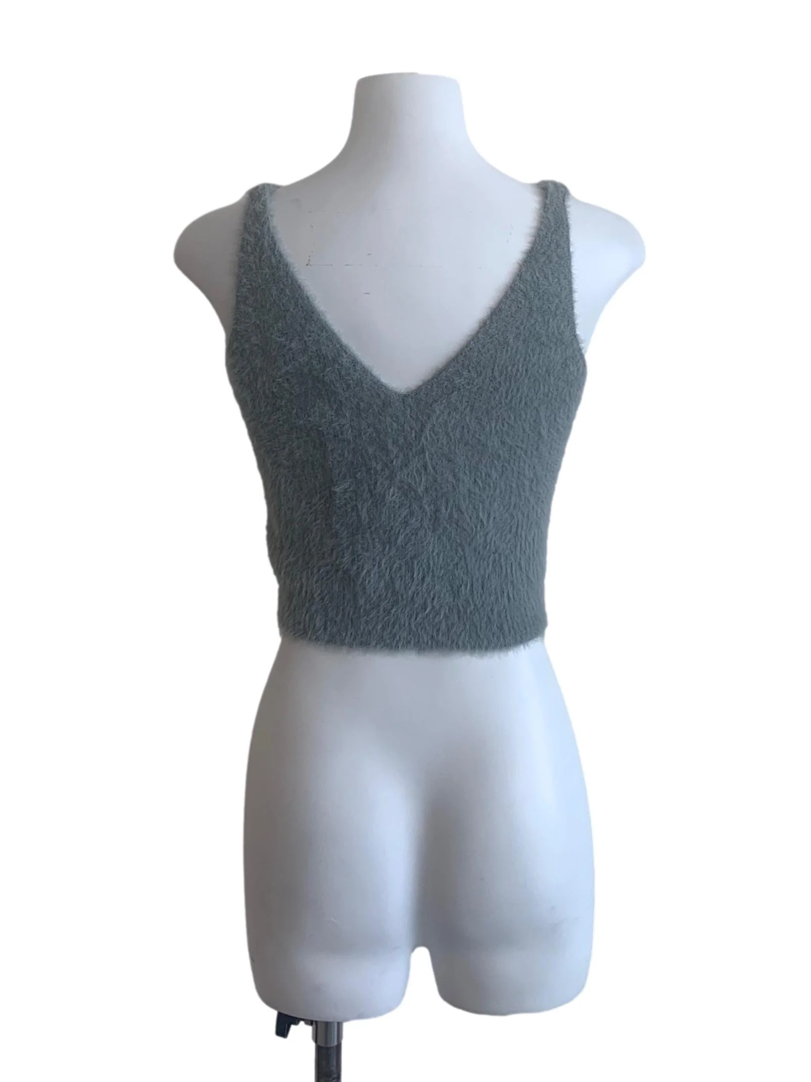 Stone Blue Fur V Neck Top - Image 2