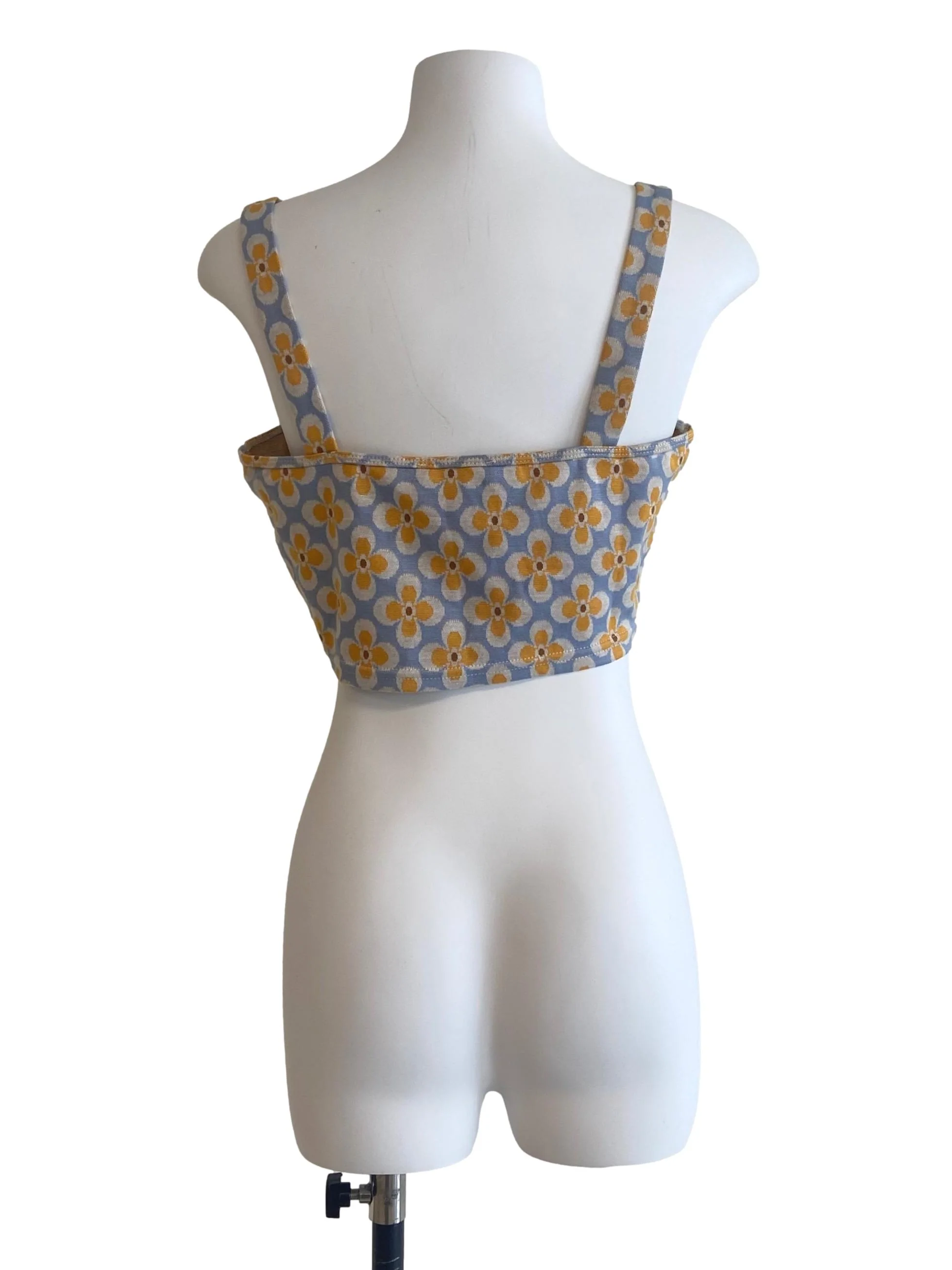 Stone Blue Yellow Floral Sleeveless Crop Top - Image 2