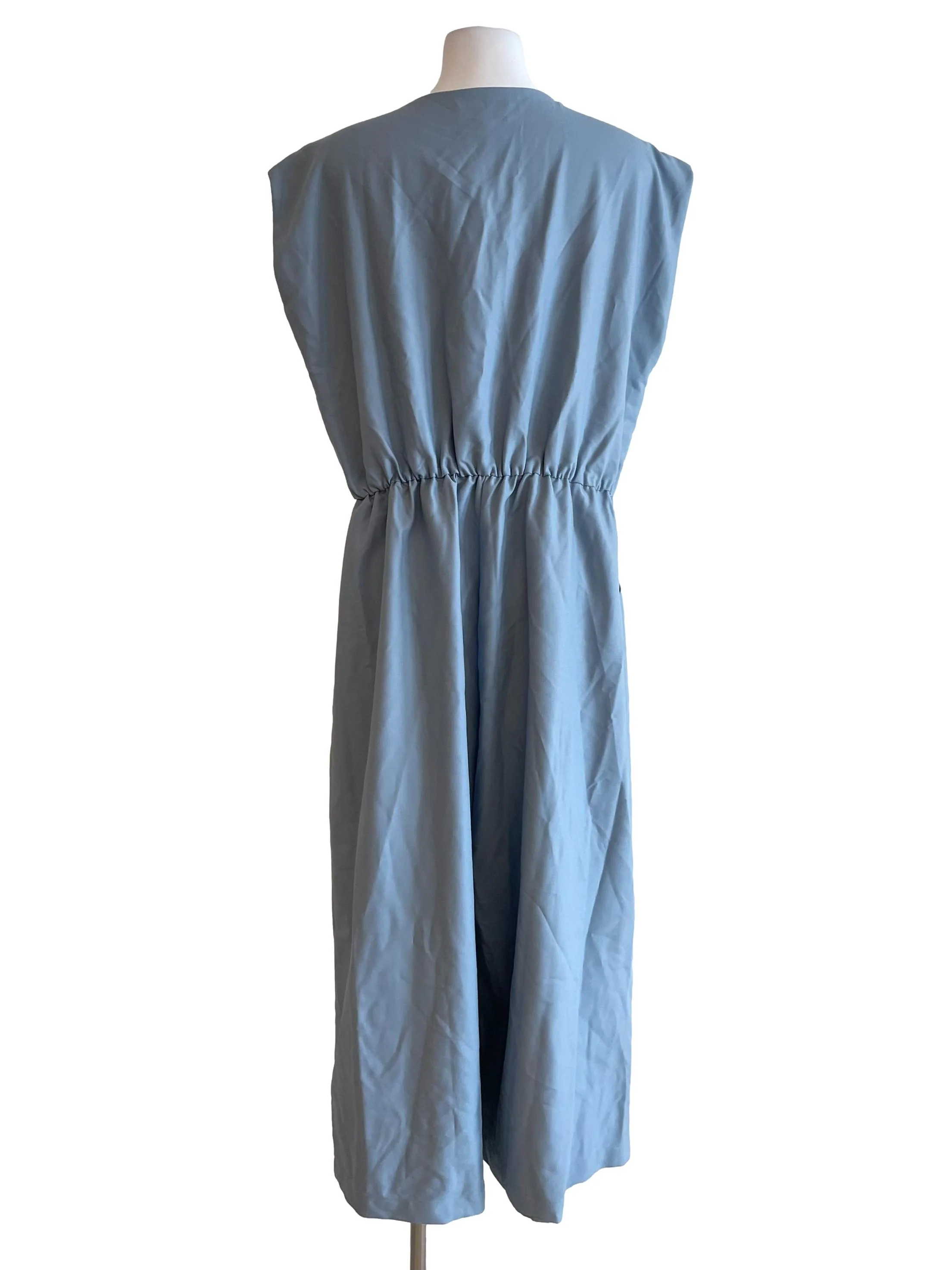Stone Blue Pleated V Neck Jumpsuit - Image 2