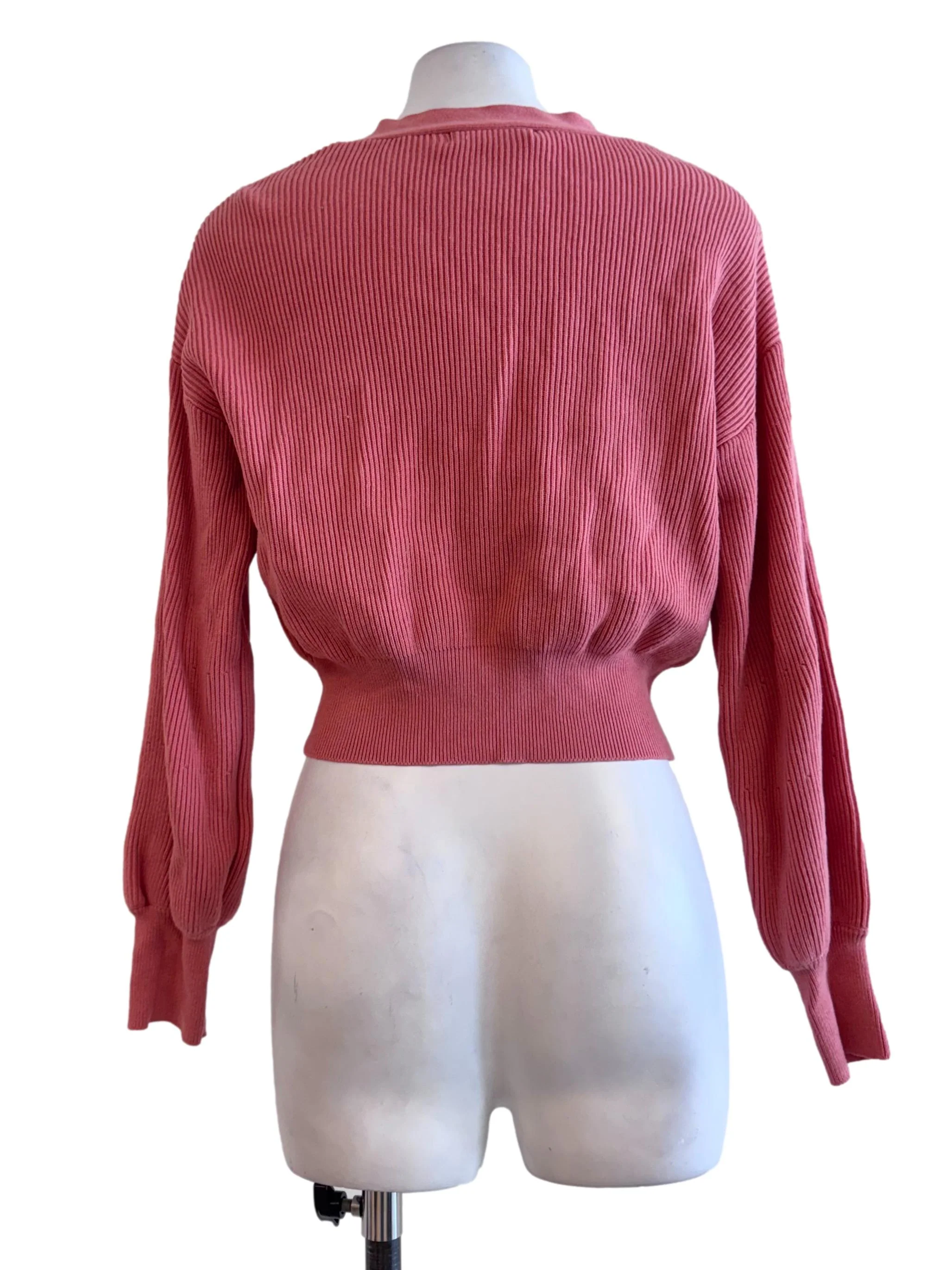 Strawberry Pink Long Sleeve Knit Crop Top - Image 2