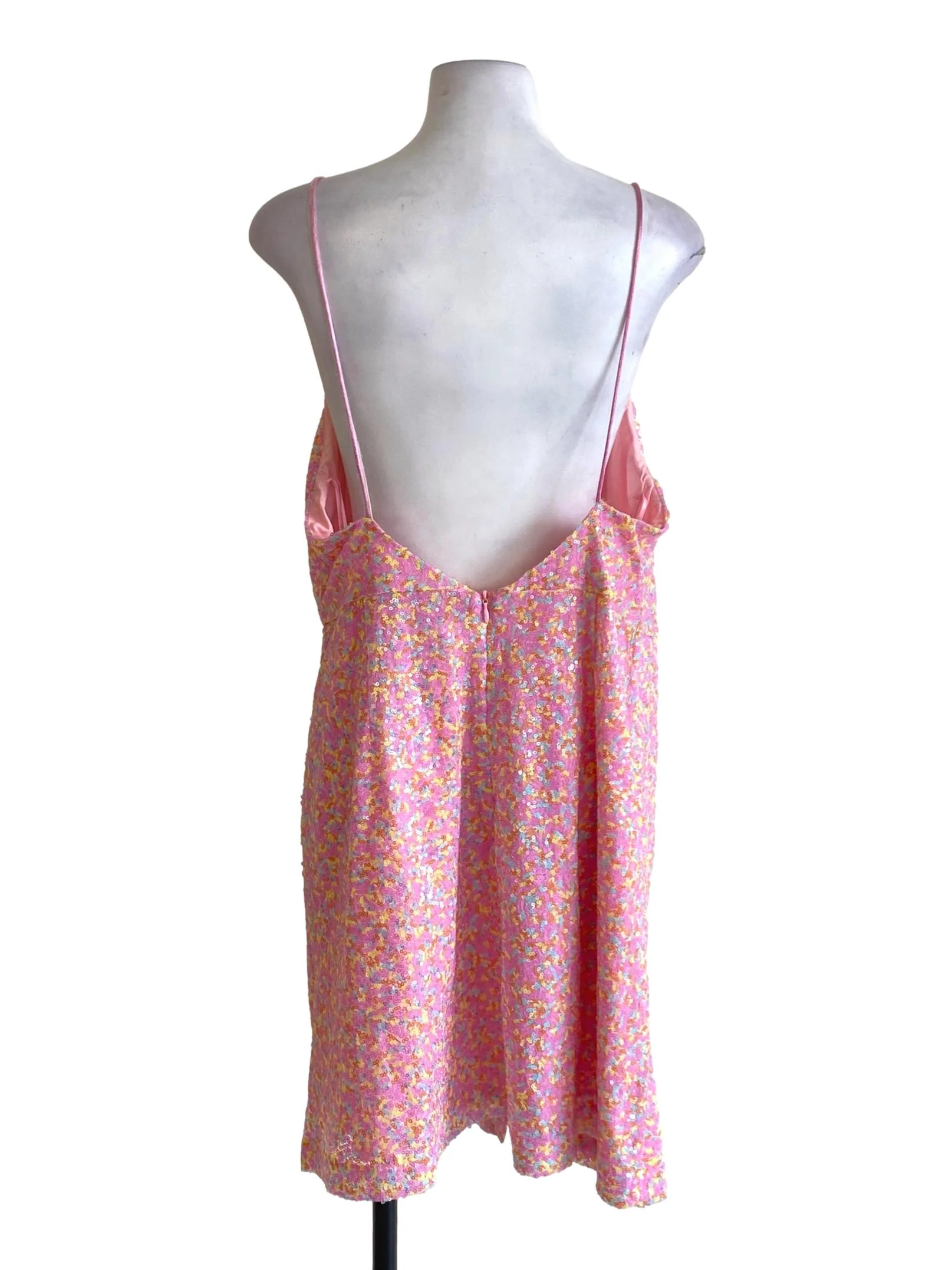 Taffy Pink Beaded Drape Spaghetti Strap Slip Dress - Image 2