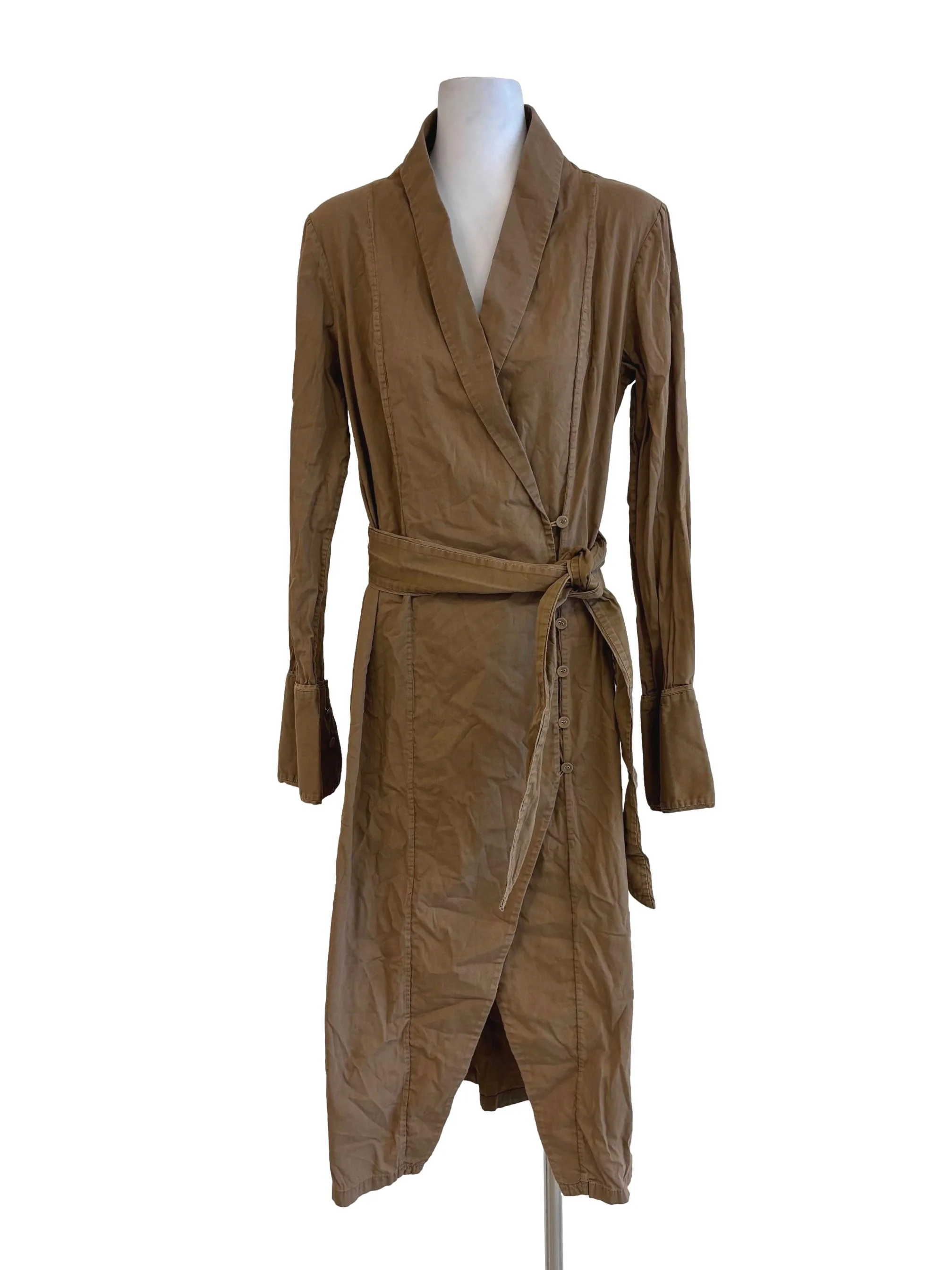Tan Brown Cotton Surplice Dress