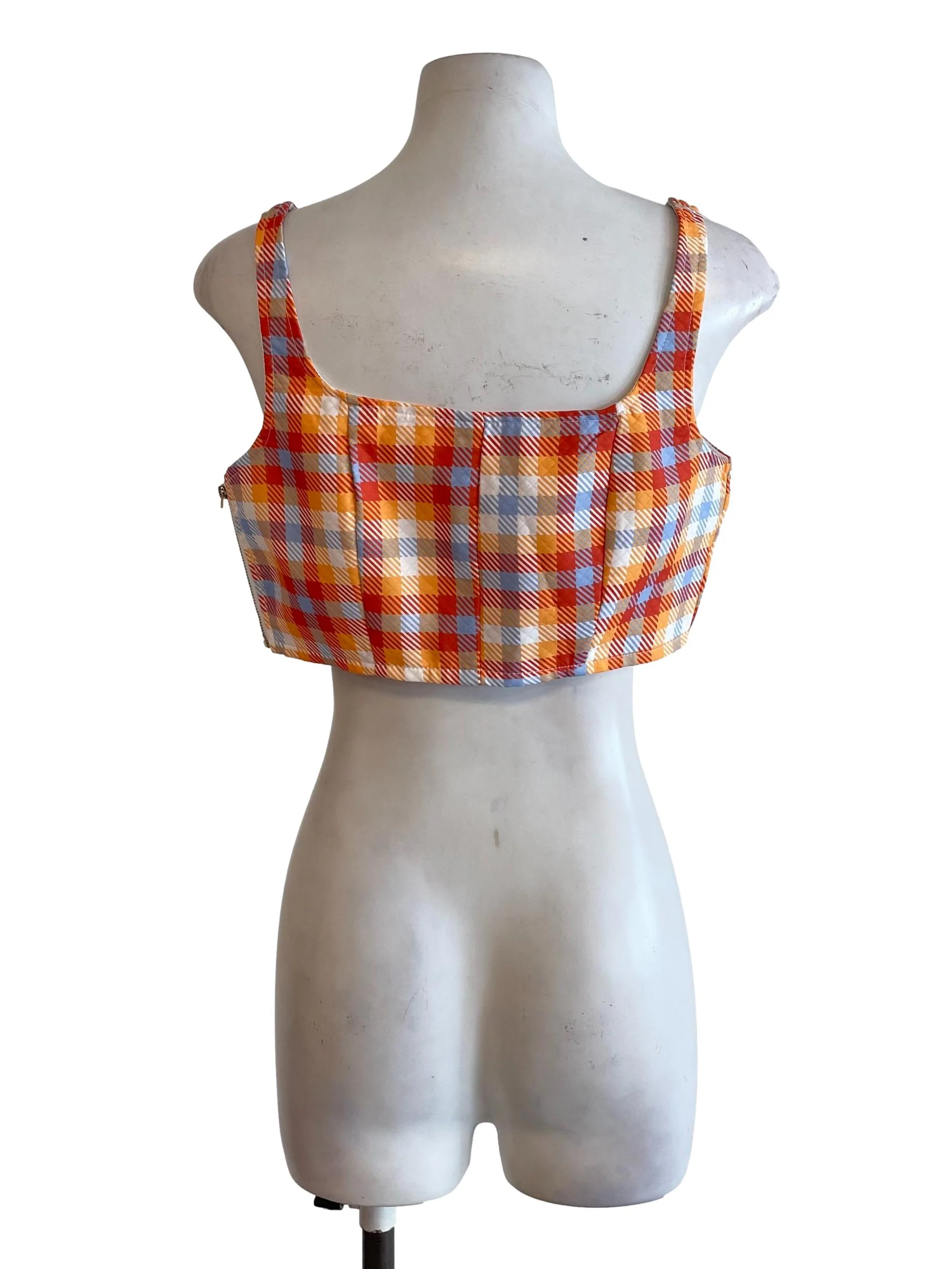 Tangerine Asymmetrical Checks Tube Top - Image 2