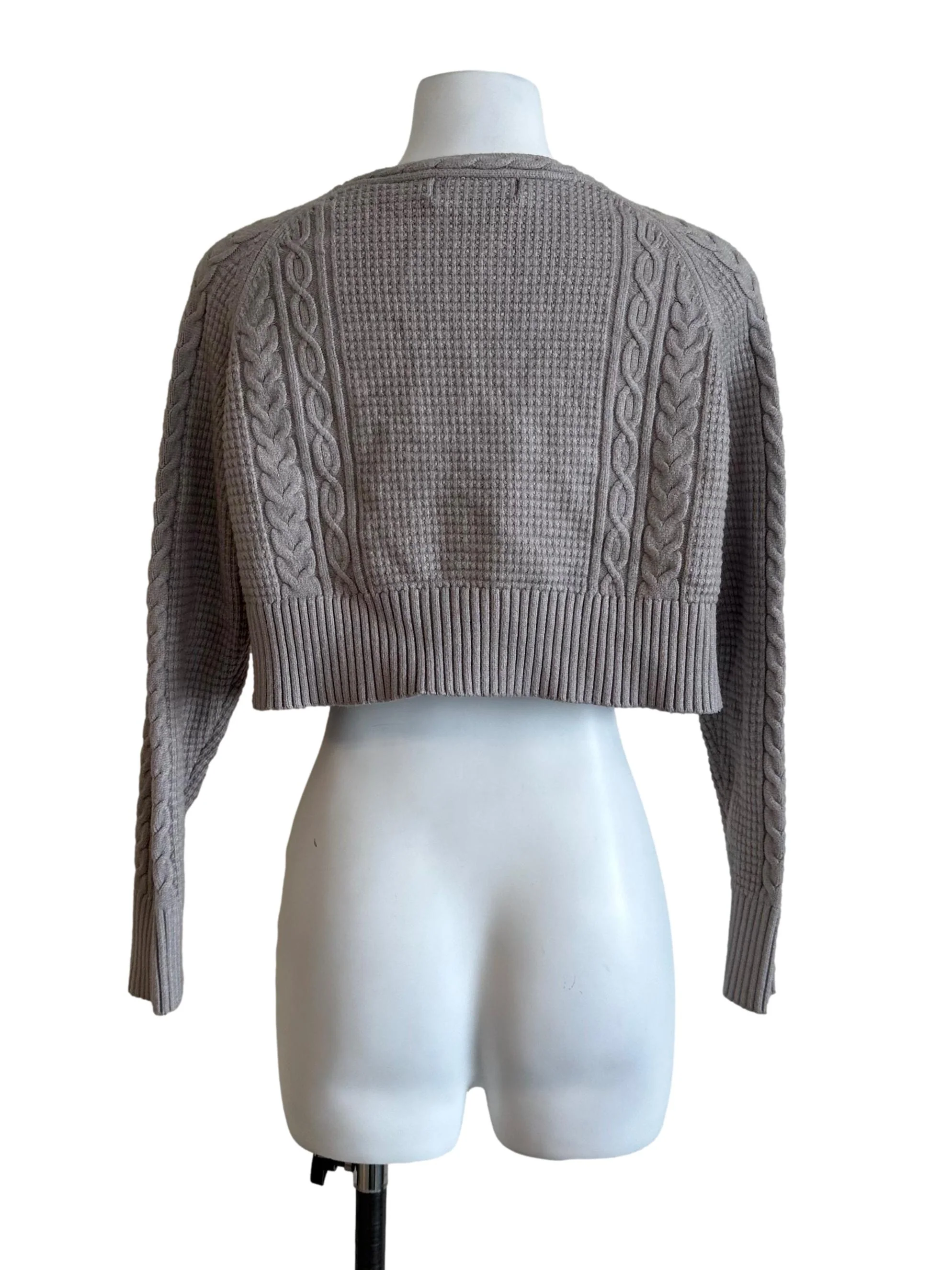 Taupe Brown Knit V Neck Cardigan - Image 2