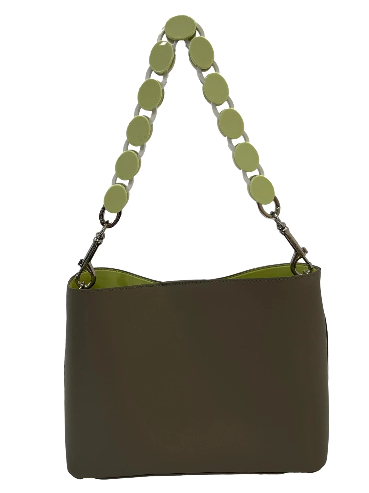 Taupe With Green Acrylic Handle Handbag - Image 2