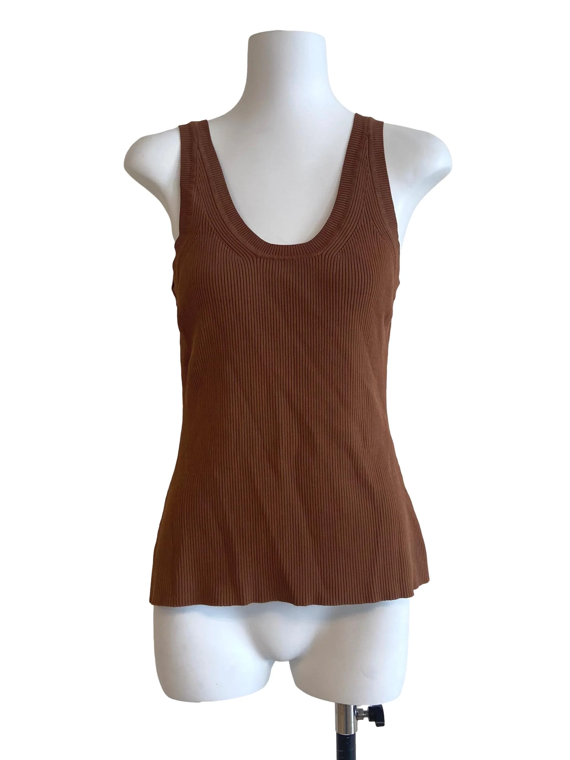 Tawny Brown Sleeveless Pencil Stripe Top
