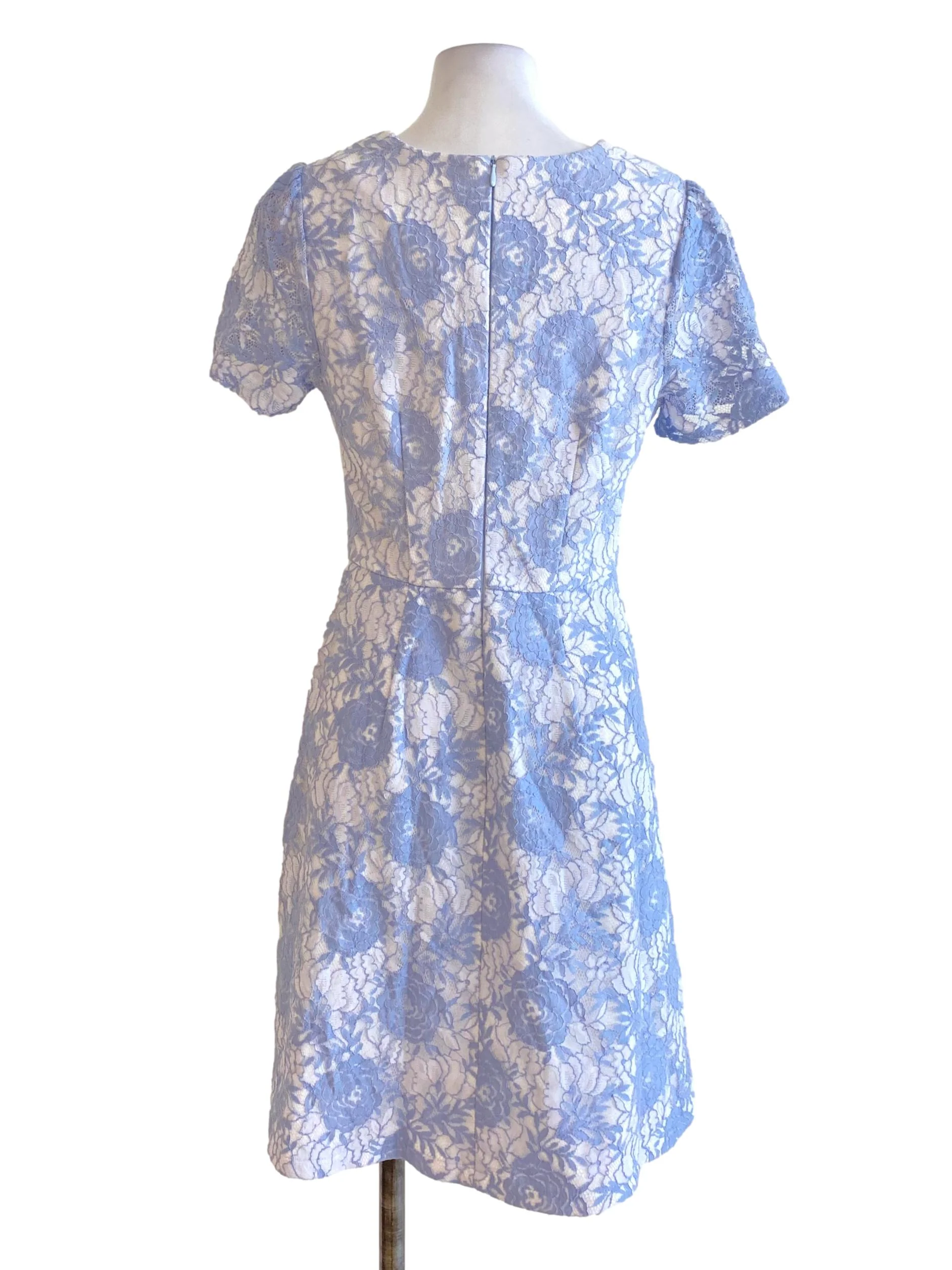 Teal Blue Floral Laced Sleeved Dress - Image 2