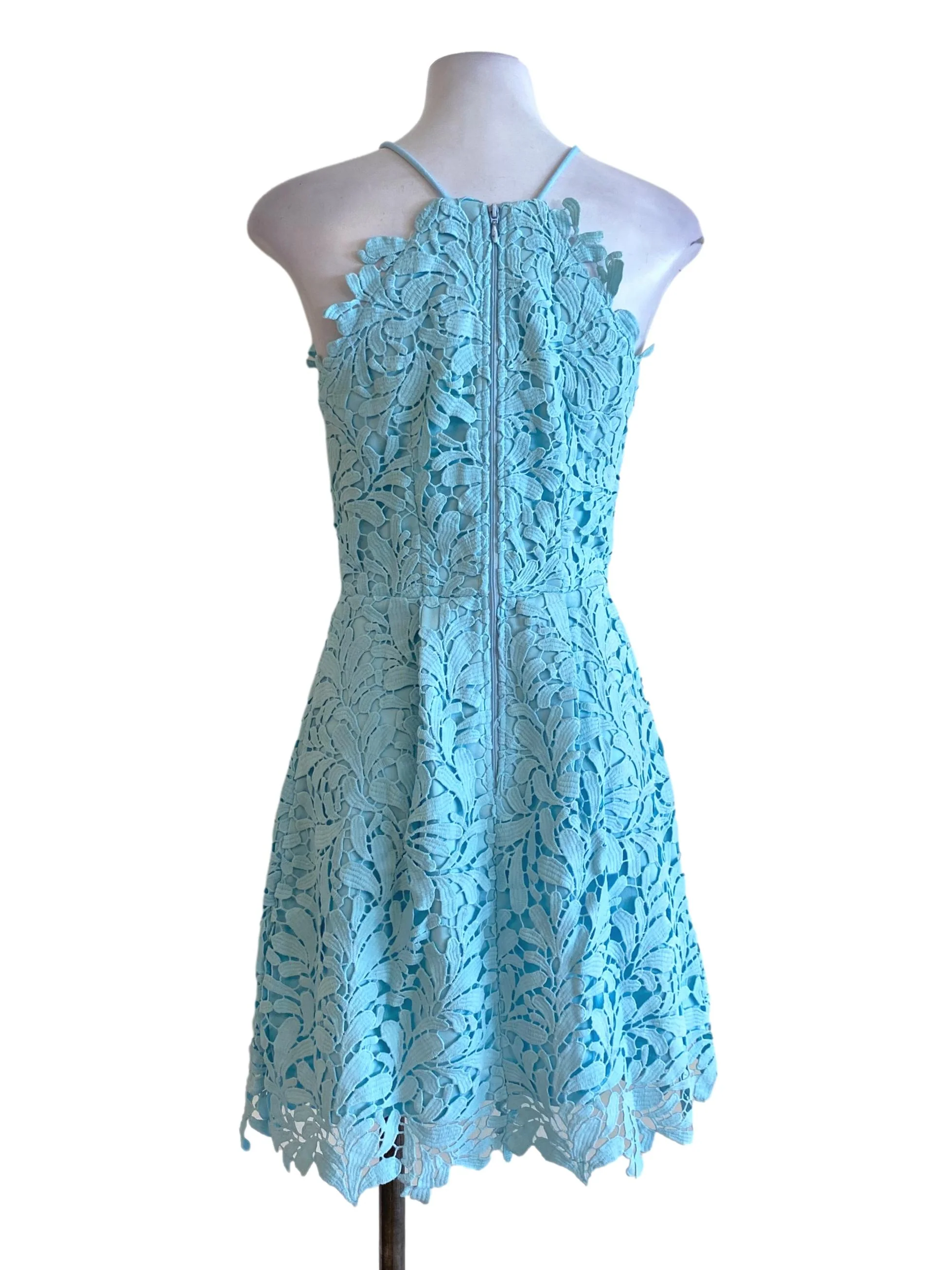 Teal Blue Laced A-Line Dress - Image 2