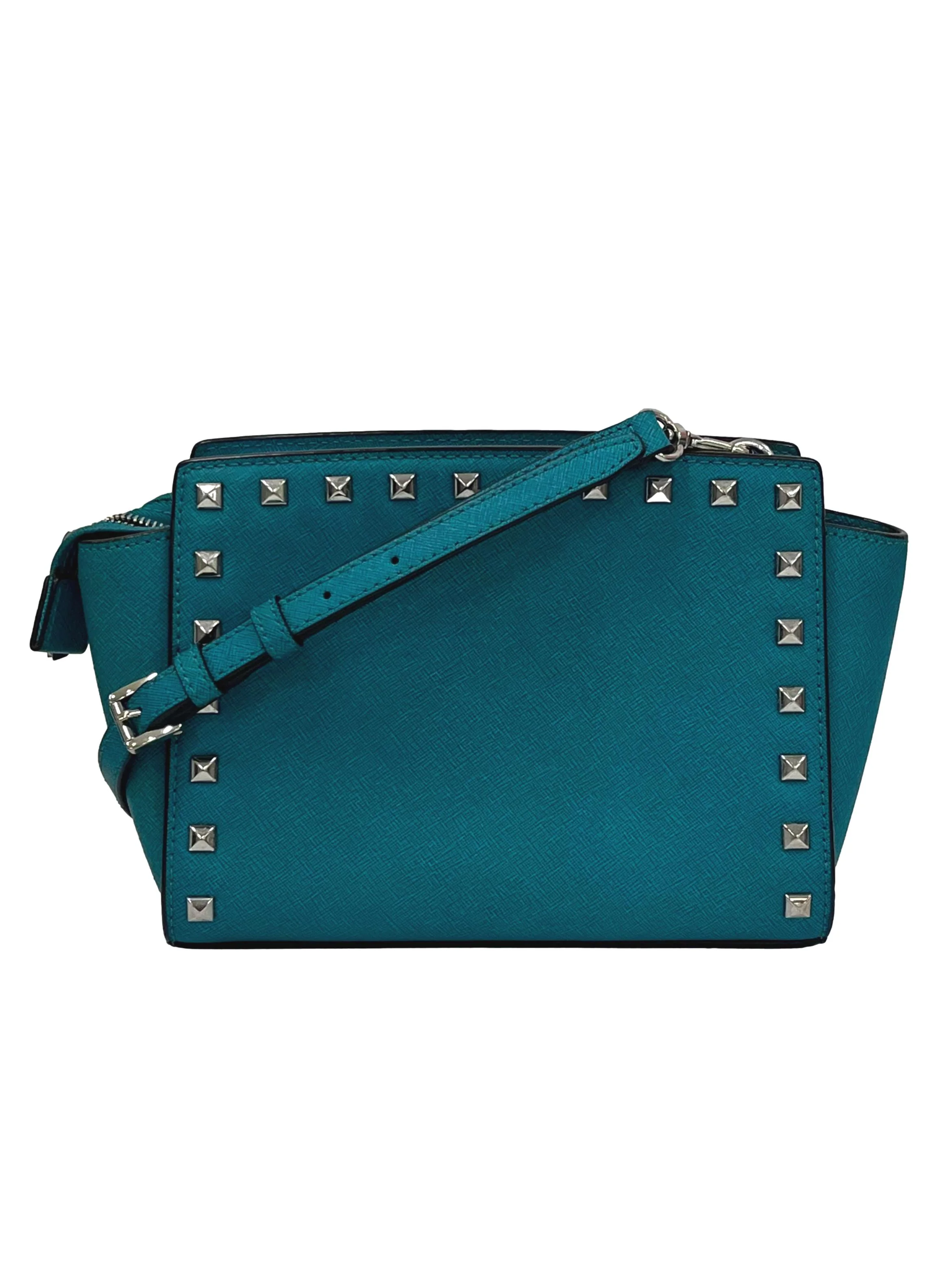Teal Blue Selma Studded Saffiano Feather Crossbody Bag CSN - Image 4