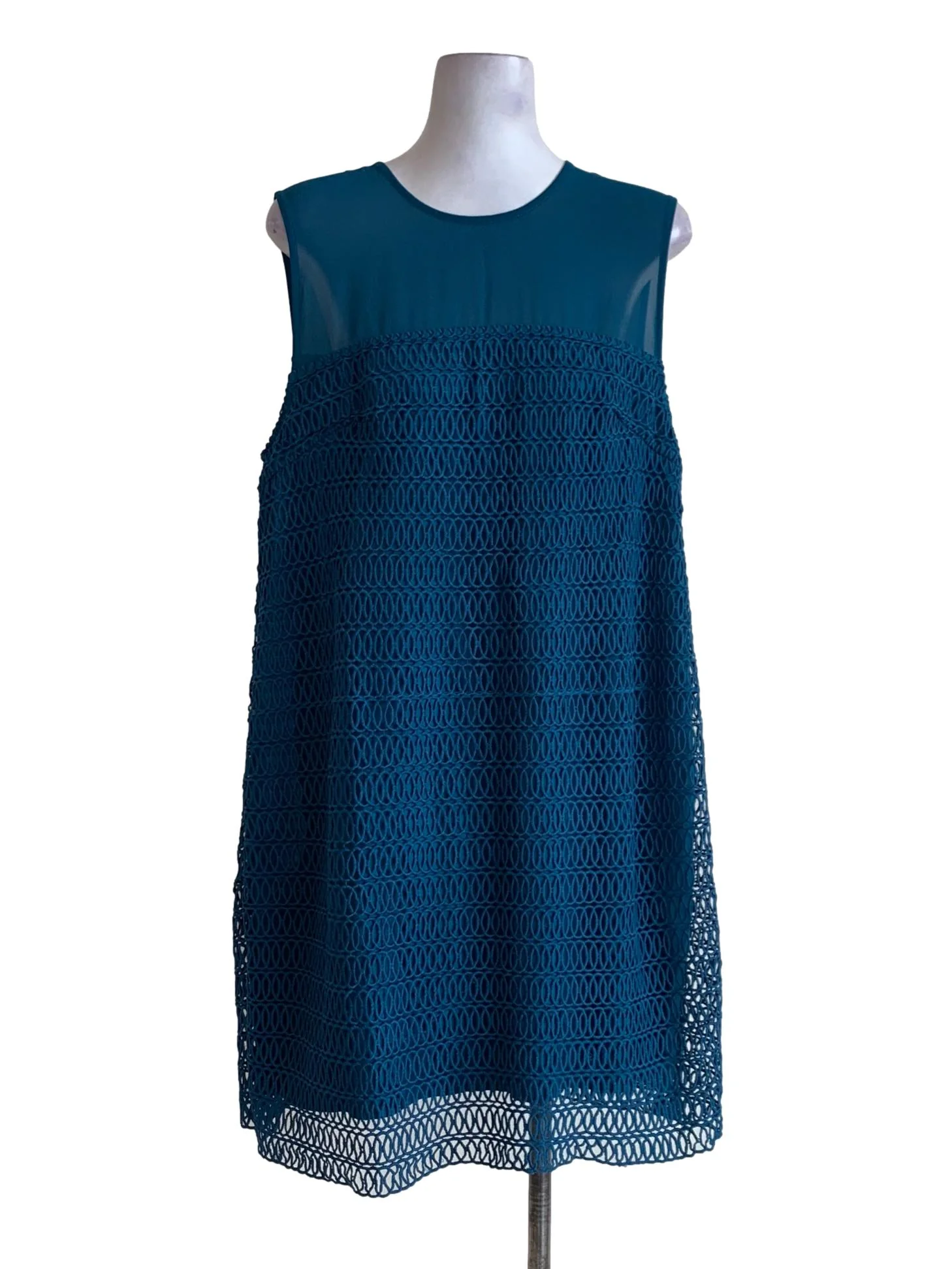 Teal Blue Sleeveless Lace Mini Dress
