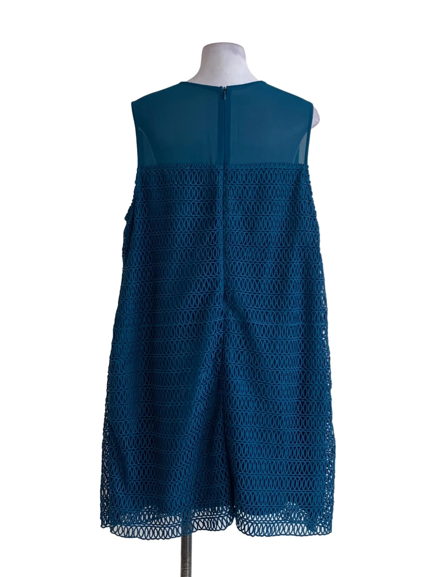 Teal Blue Sleeveless Lace Mini Dress - Image 2