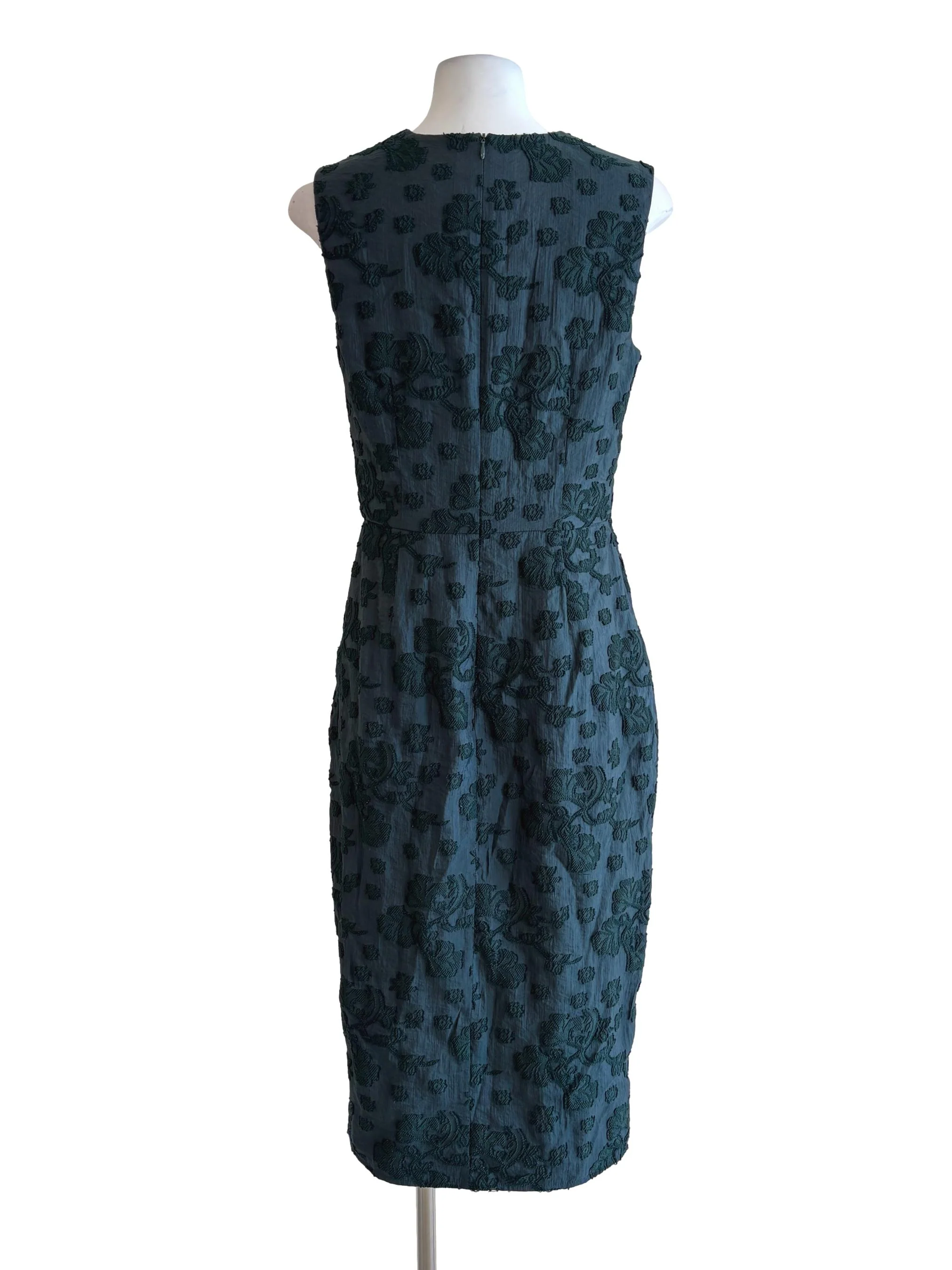 Teal V-Neck Textured Pencil Dress LB - Image 2
