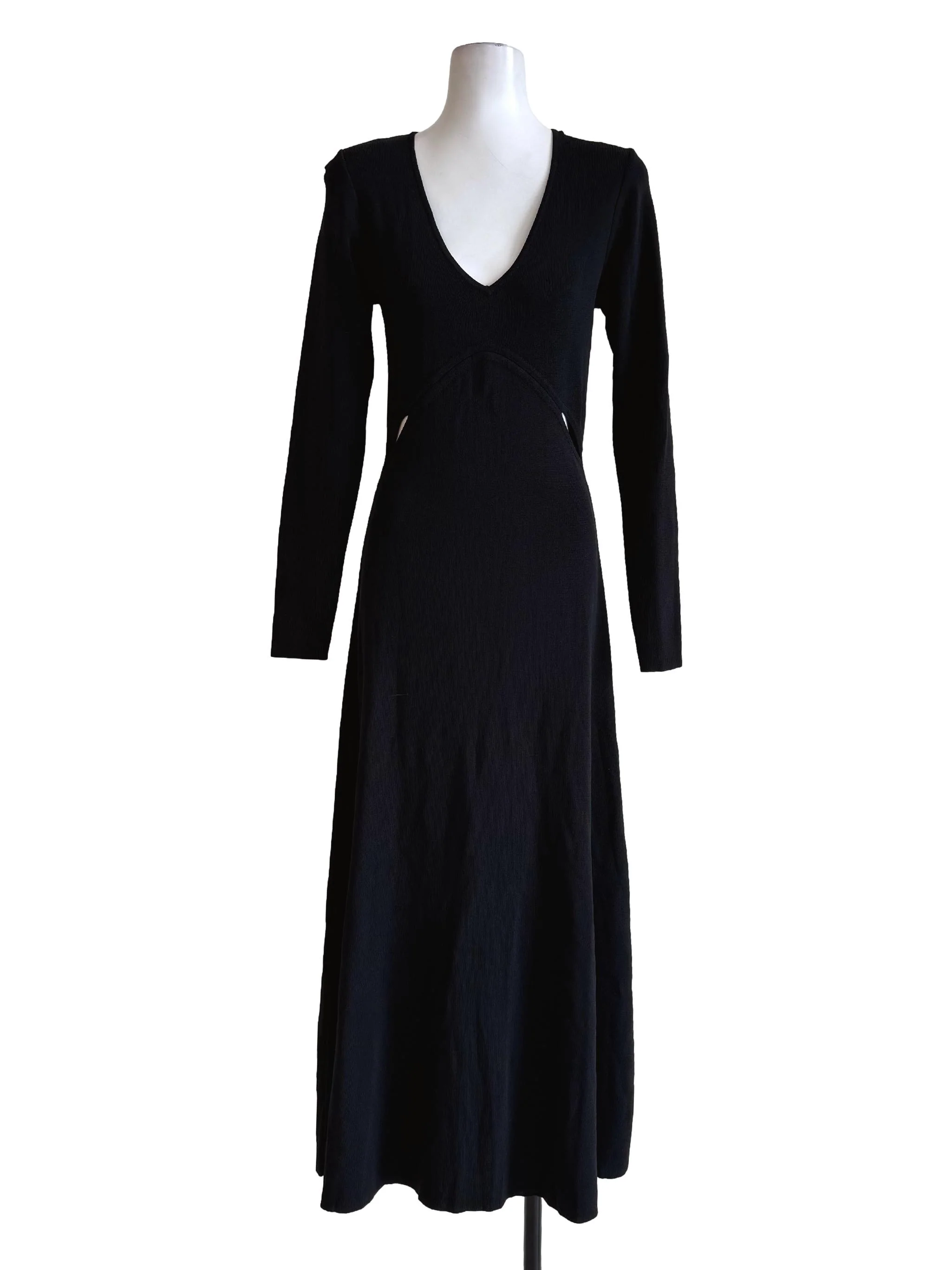 Textured Black Long Sleeve Bodycon Dress