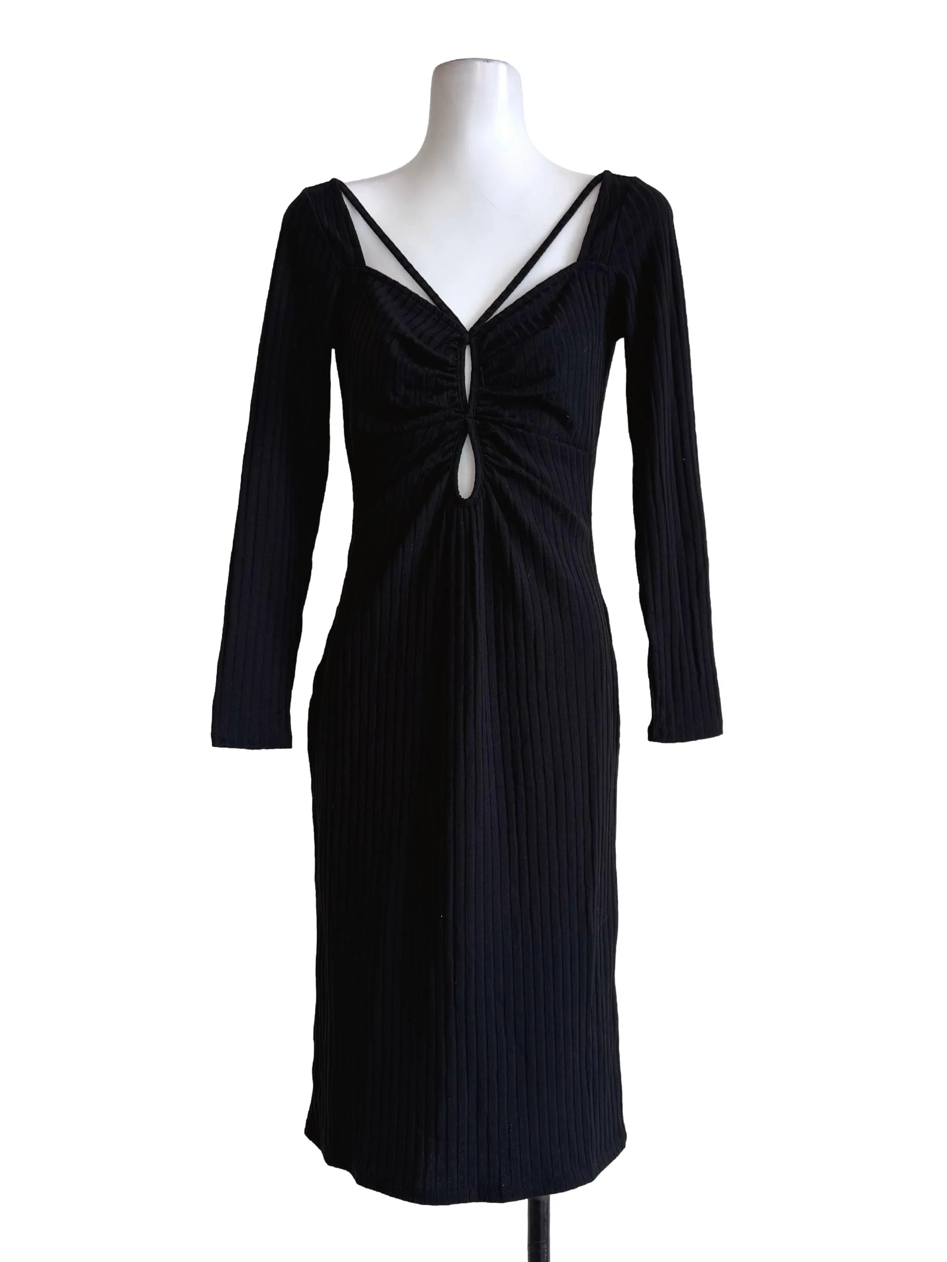 Textured Black Long Sleeve Bodycon Dress