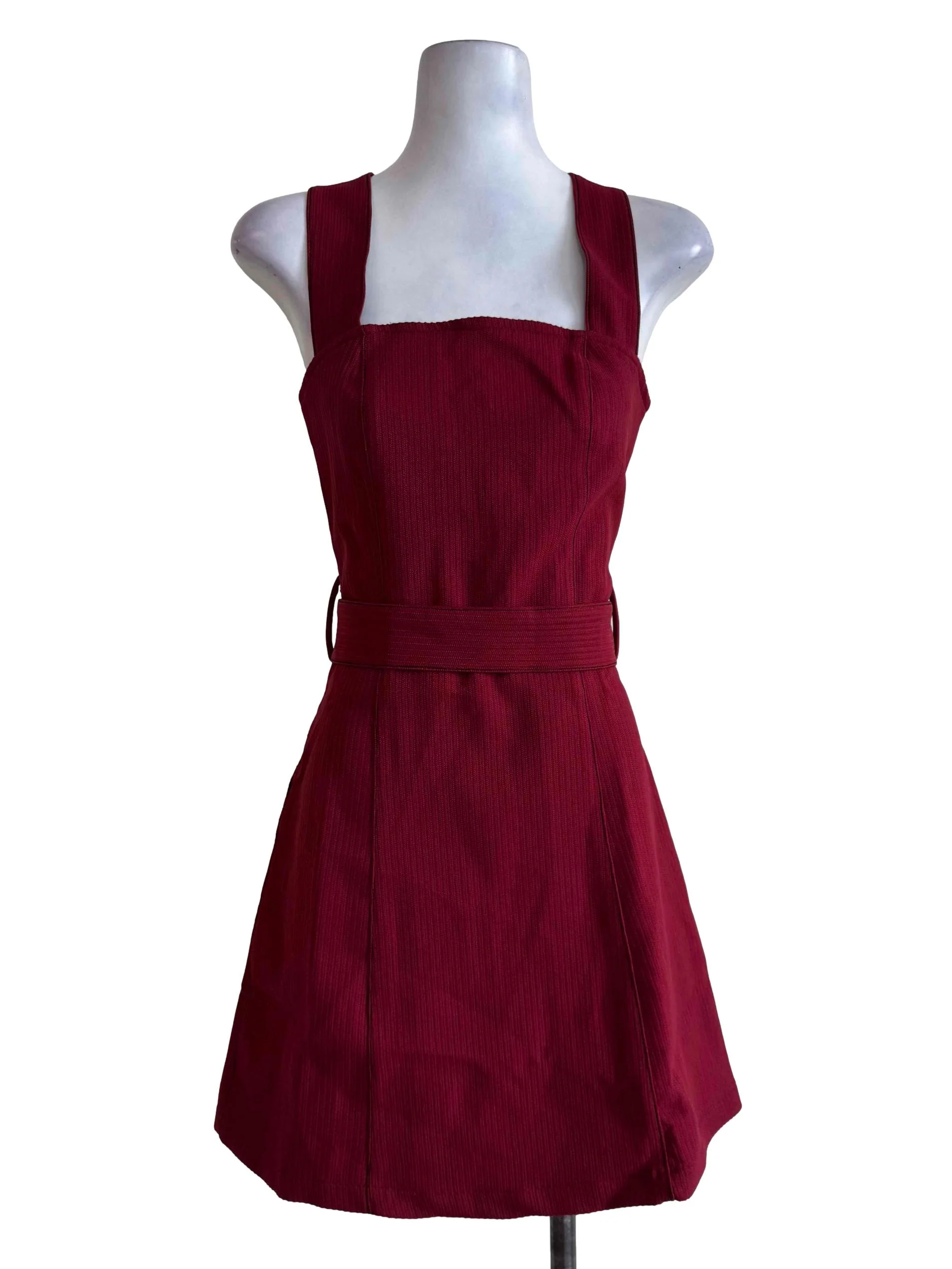 Textured Garnet Red Mini Dress