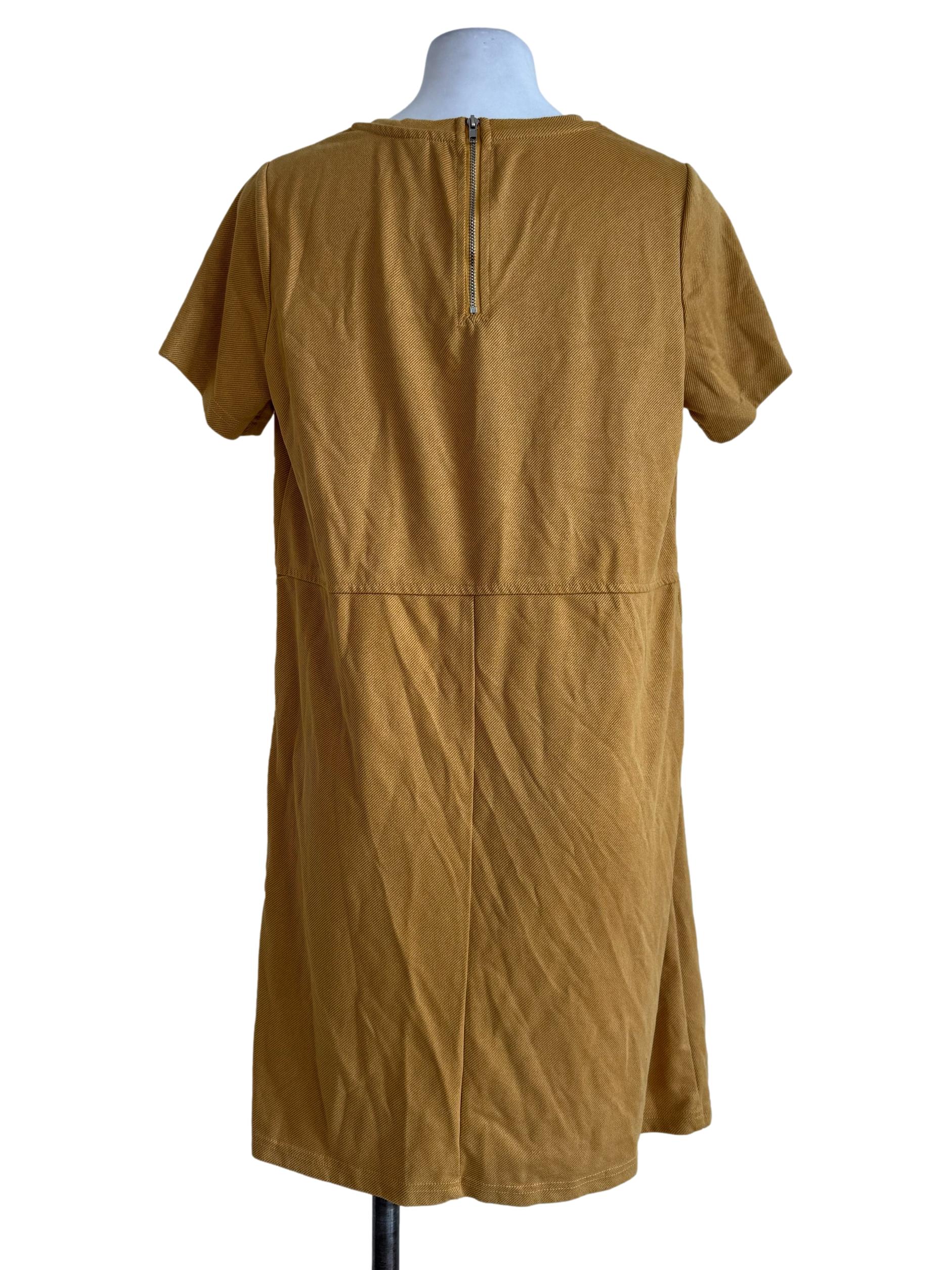 Textured Mustard Short Sleeve Shirt Dress - Image 2